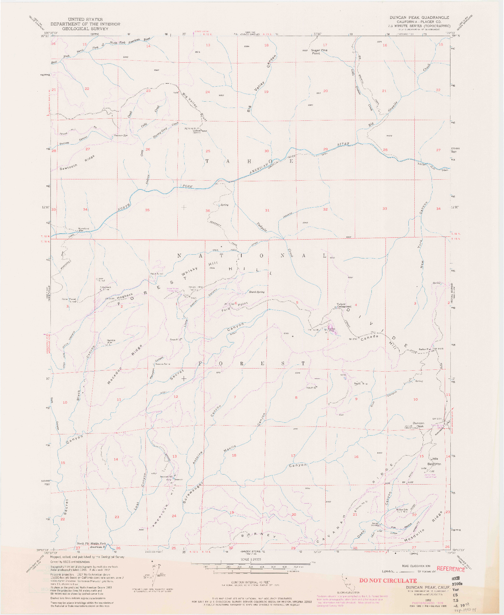 USGS 1:24000-SCALE QUADRANGLE FOR DUNCAN PEAK, CA 1952