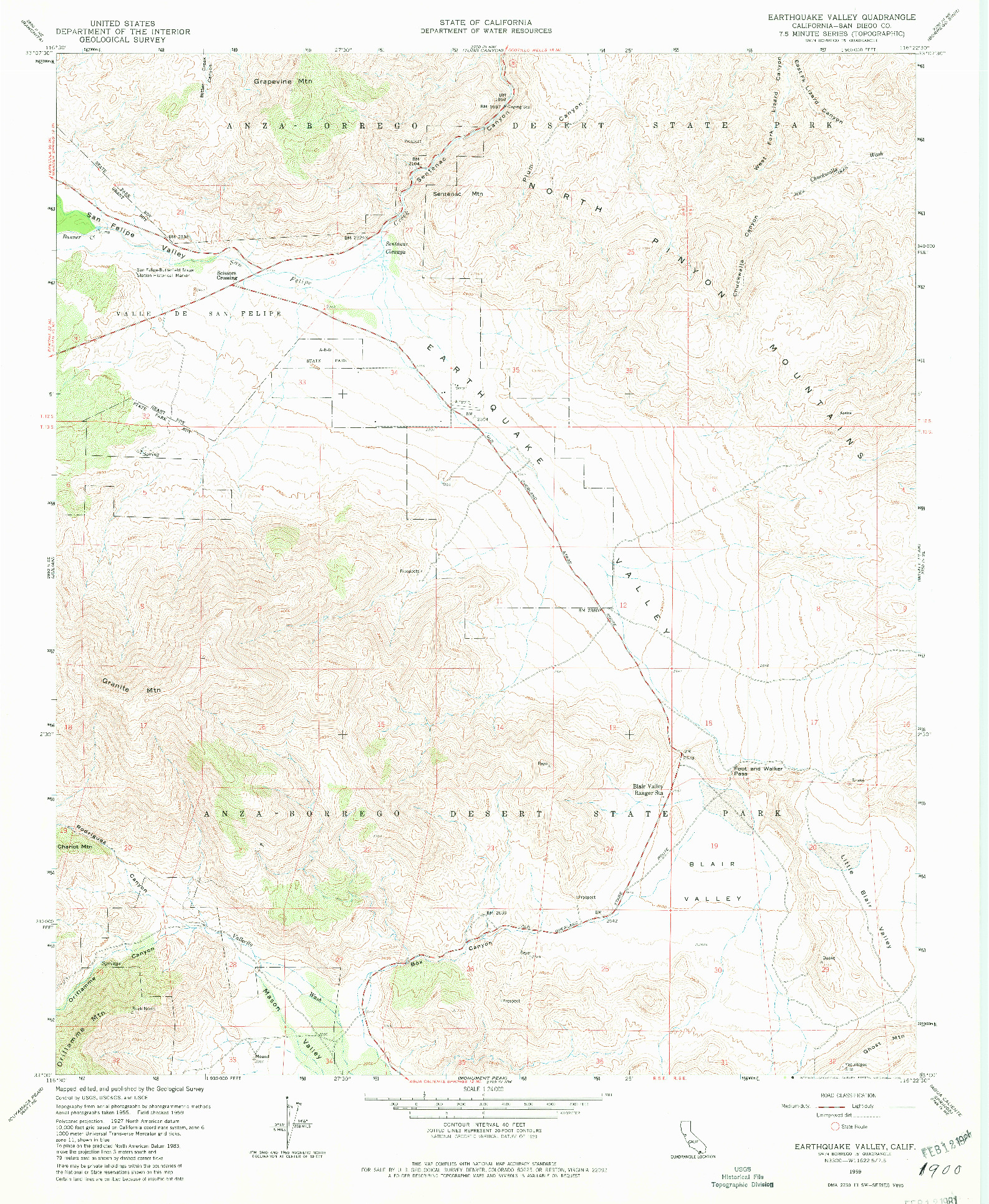 USGS 1:24000-SCALE QUADRANGLE FOR EARTHQUAKE VALLEY, CA 1959