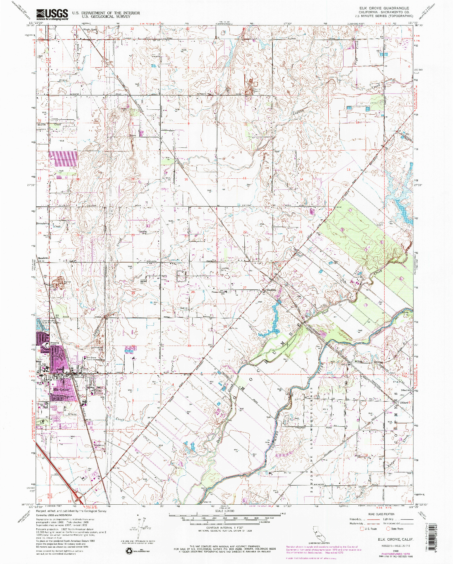 USGS 1:24000-SCALE QUADRANGLE FOR ELK GROVE, CA 1968