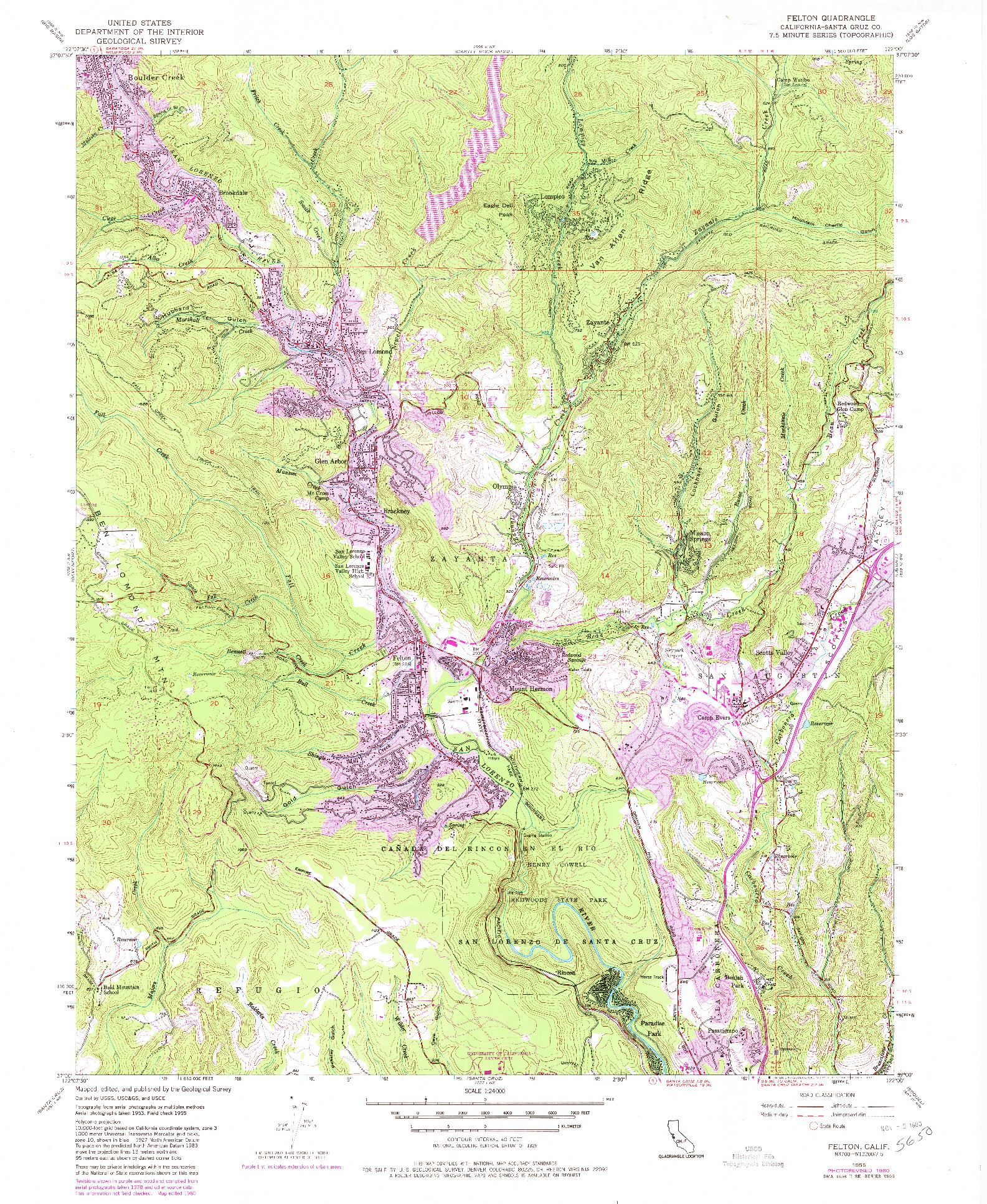 USGS 1:24000-SCALE QUADRANGLE FOR FELTON, CA 1955