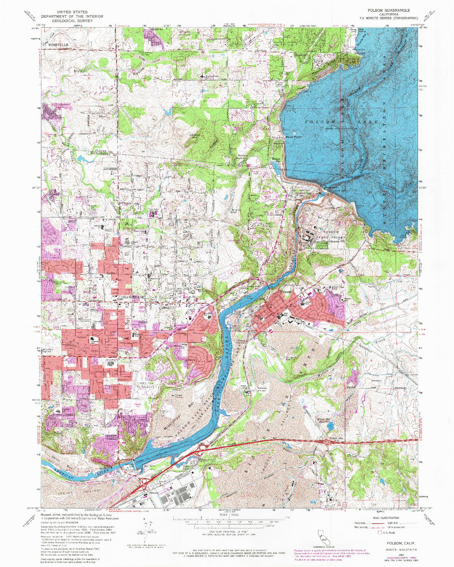 USGS 1:24000-SCALE QUADRANGLE FOR FOLSOM, CA 1967