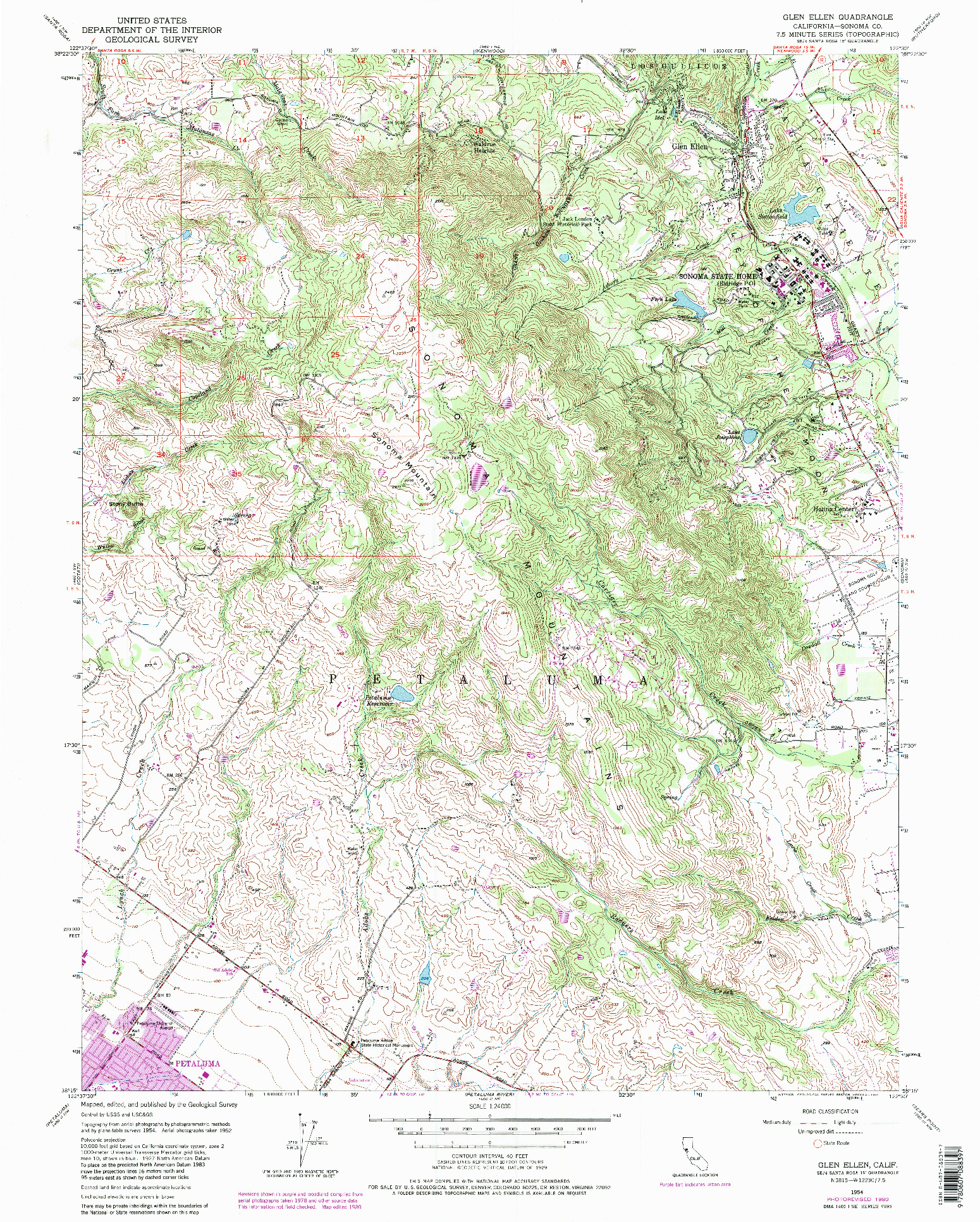 USGS 1:24000-SCALE QUADRANGLE FOR GLEN ELLEN, CA 1954