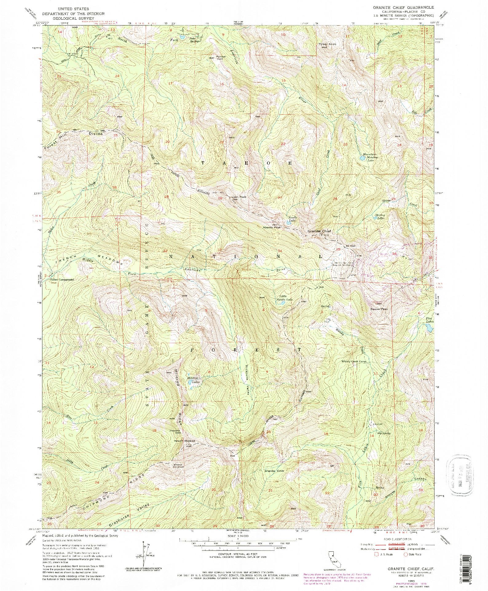 USGS 1:24000-SCALE QUADRANGLE FOR GRANITE CHIEF, CA 1953