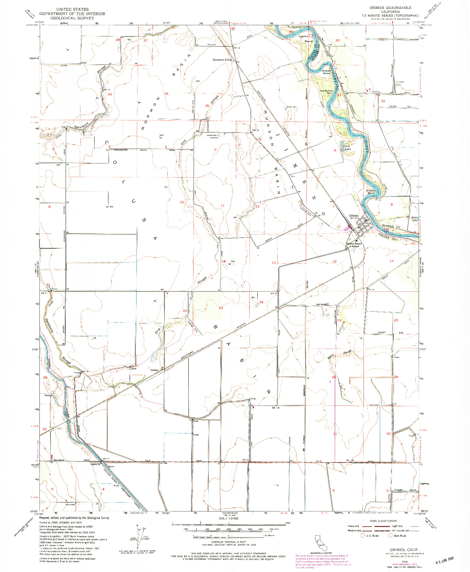 USGS 1:24000-SCALE QUADRANGLE FOR GRIMES, CA 1954