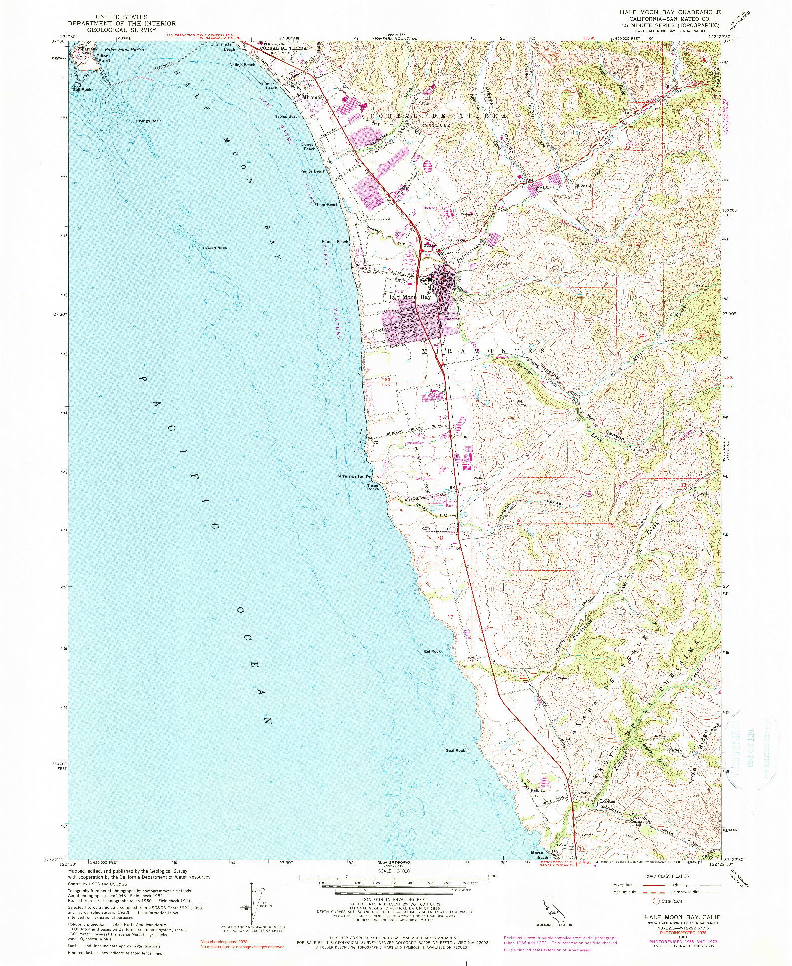 USGS 1:24000-SCALE QUADRANGLE FOR HALF MOON BAY, CA 1961