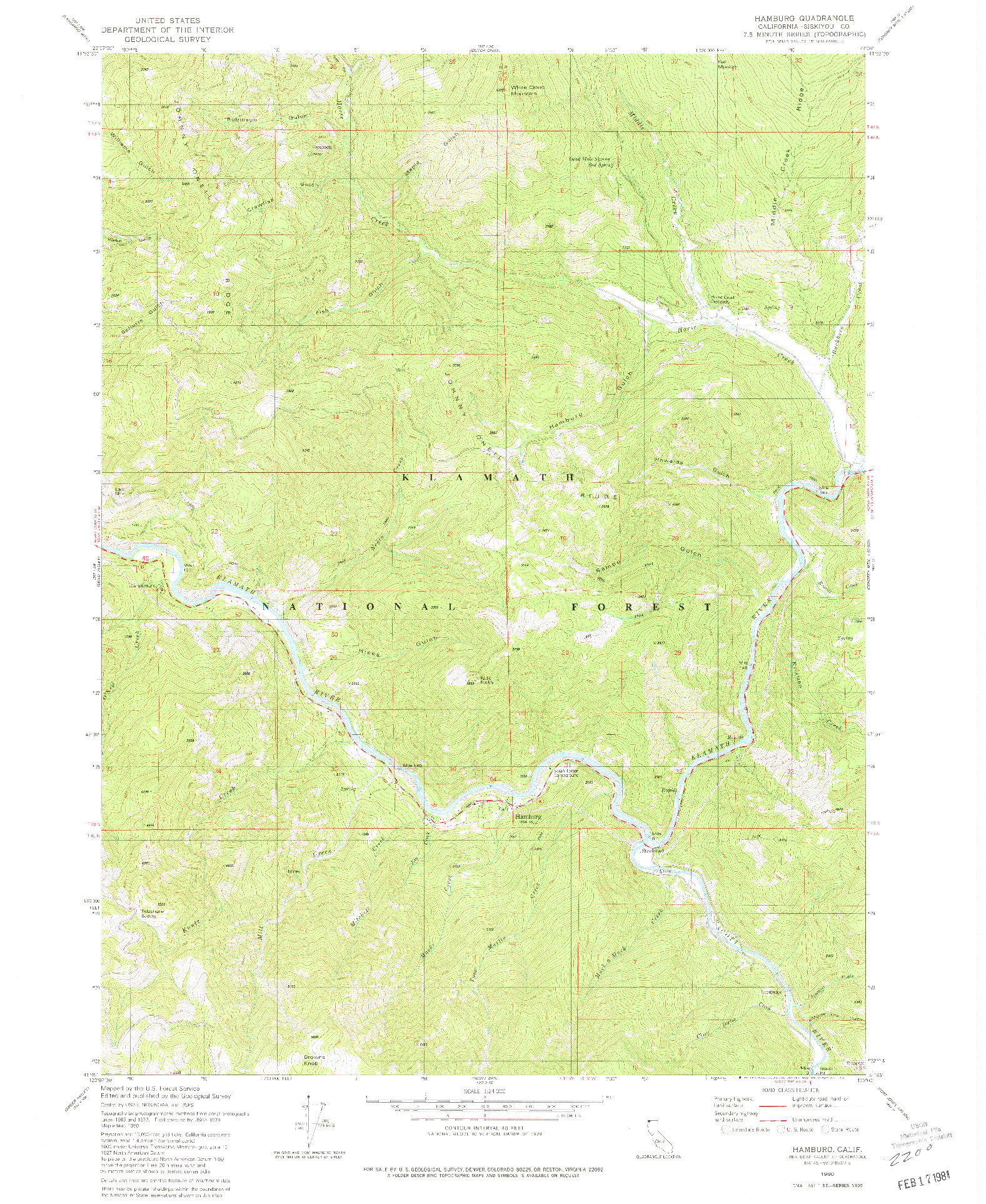 USGS 1:24000-SCALE QUADRANGLE FOR HAMBURG, CA 1980