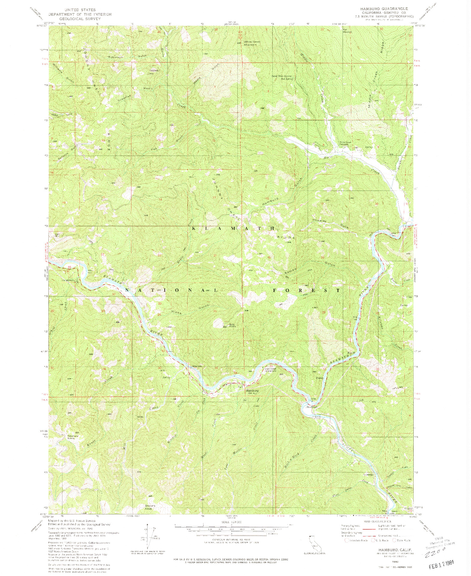 USGS 1:24000-SCALE QUADRANGLE FOR HAMBURG, CA 1980