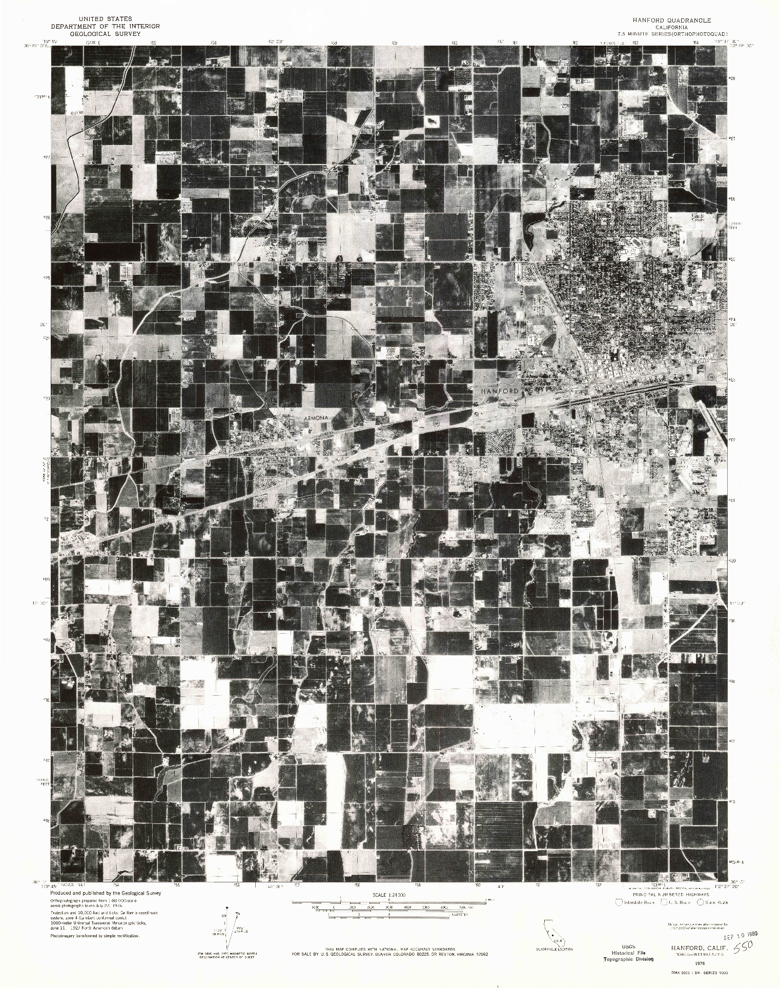 USGS 1:24000-SCALE QUADRANGLE FOR HANFORD, CA 1976