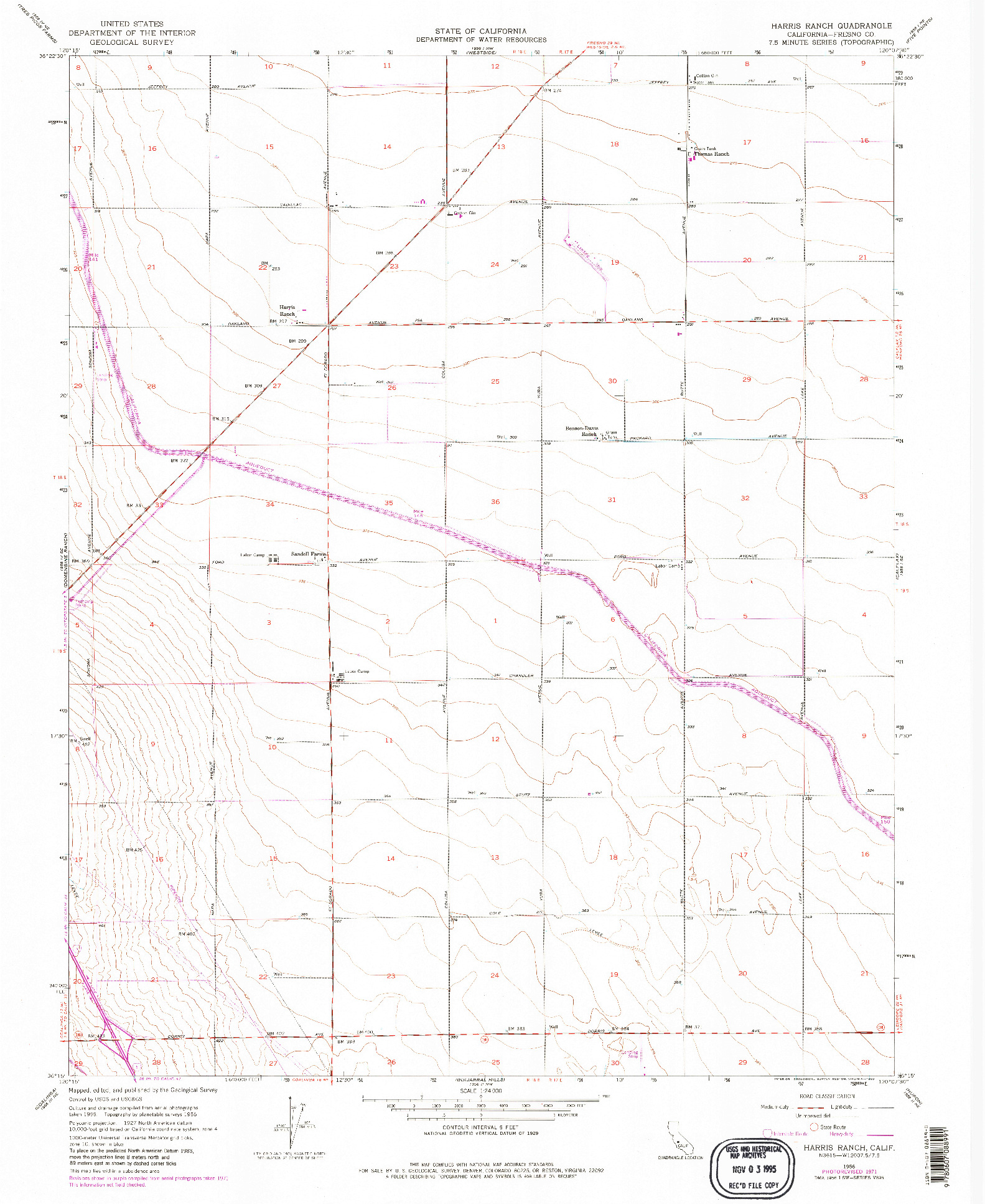 USGS 1:24000-SCALE QUADRANGLE FOR HARRIS RANCH, CA 1956