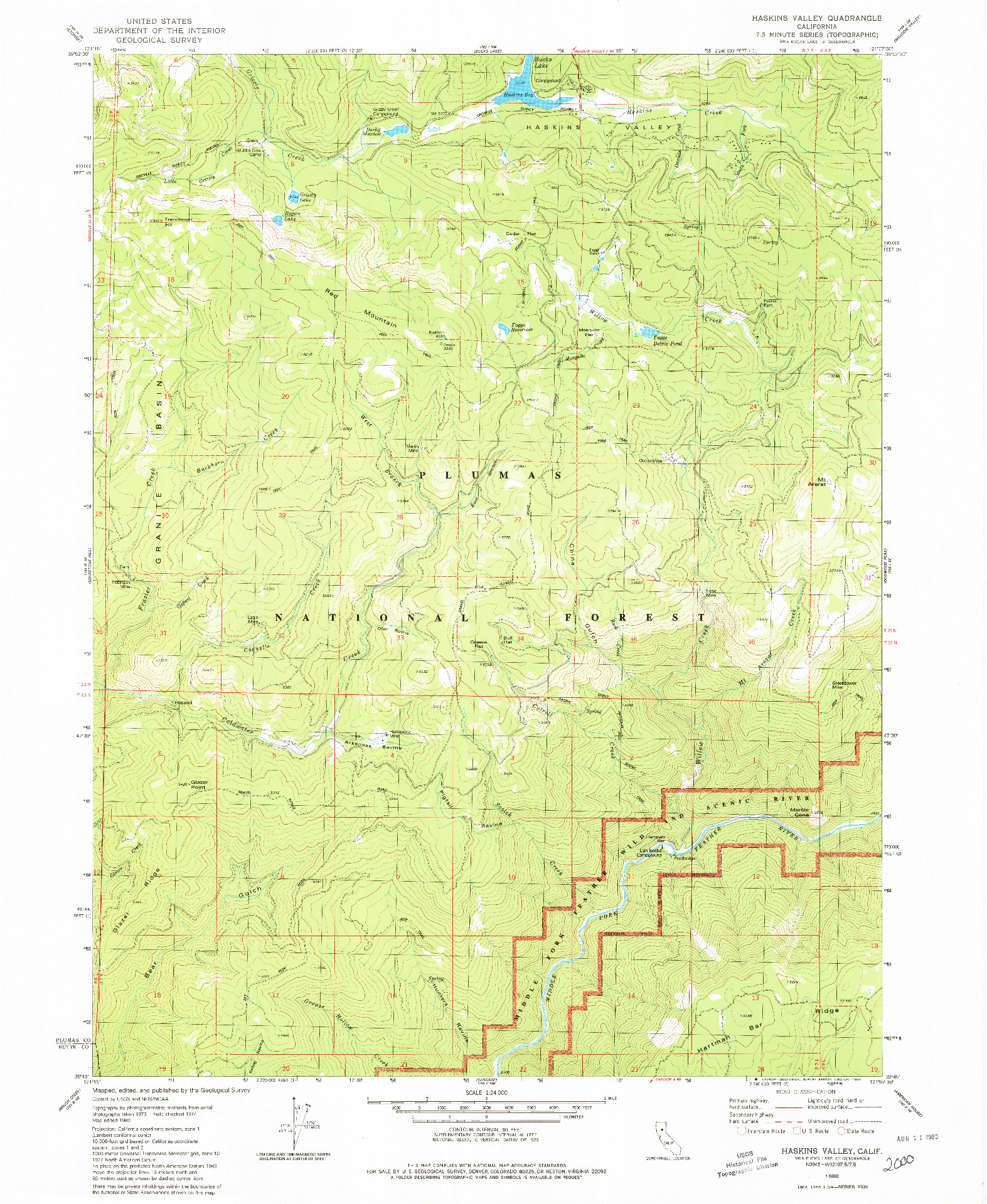 USGS 1:24000-SCALE QUADRANGLE FOR HASKINS VALLEY, CA 1980