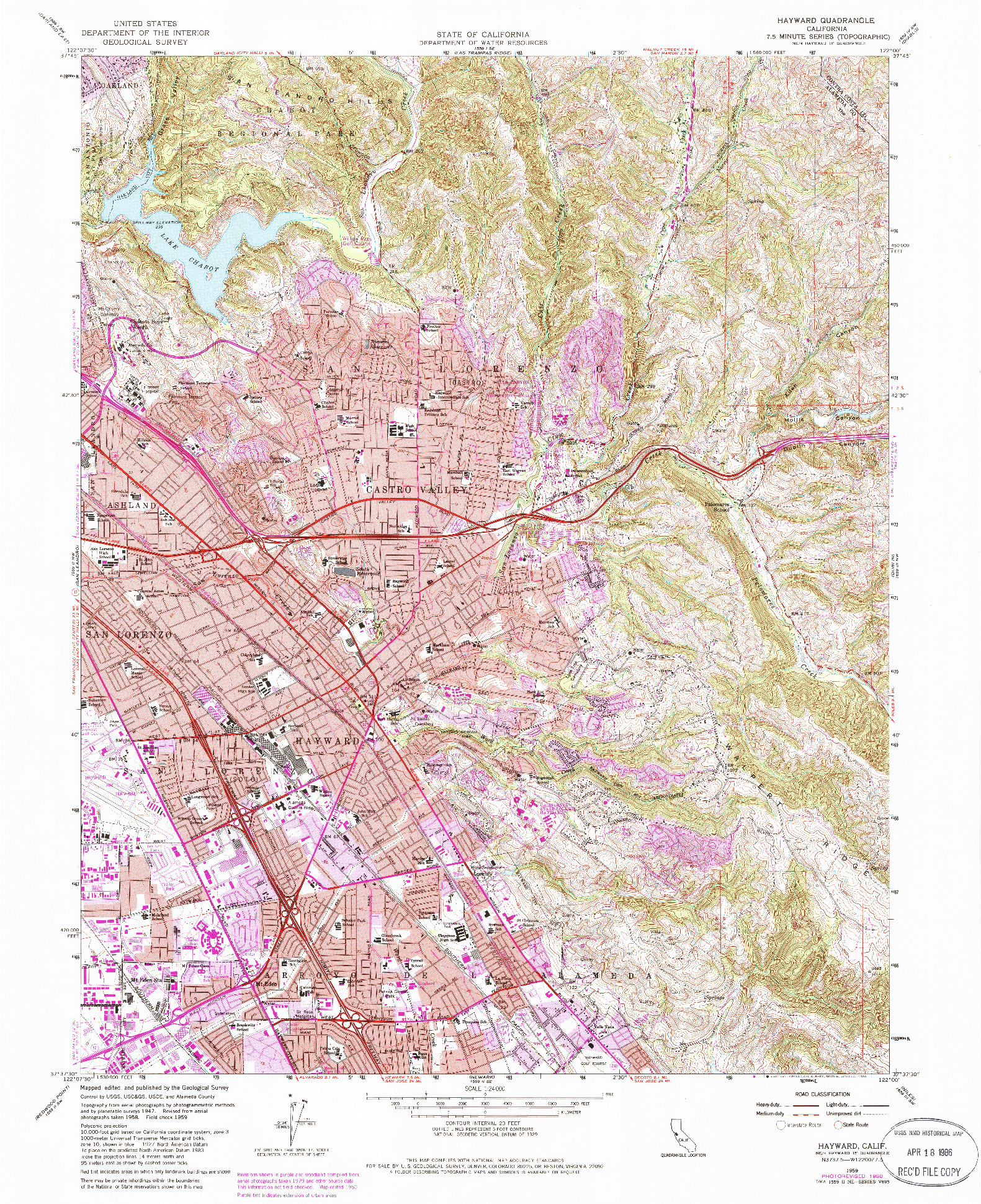 USGS 1:24000-SCALE QUADRANGLE FOR HAYWARD, CA 1959