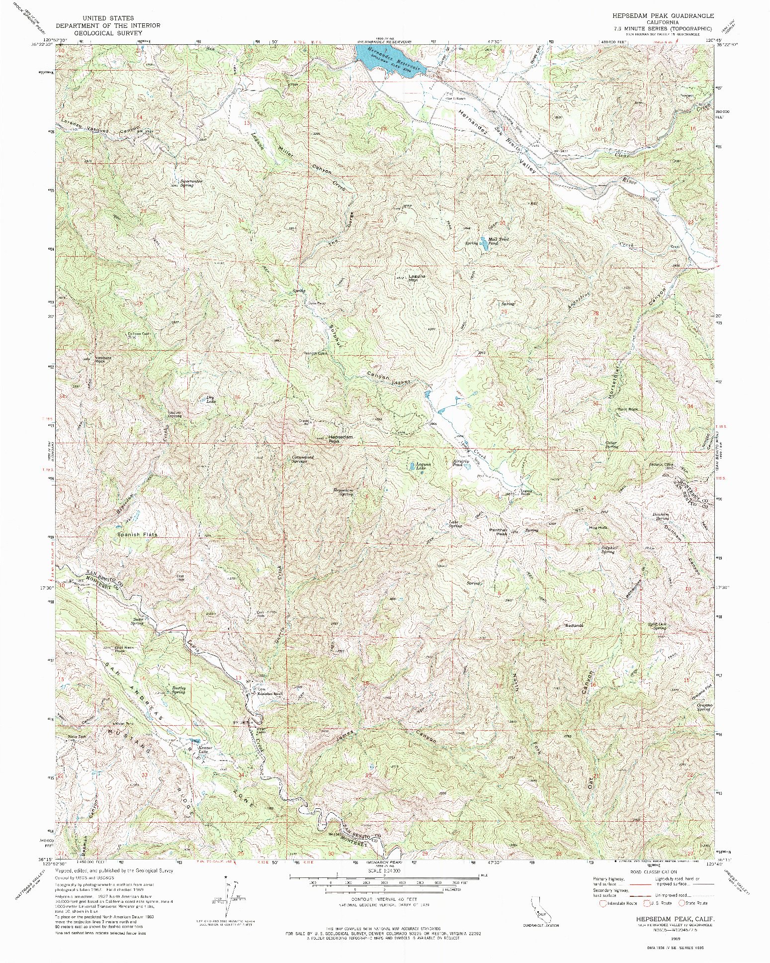 USGS 1:24000-SCALE QUADRANGLE FOR HEPSEDAM PEAK, CA 1969