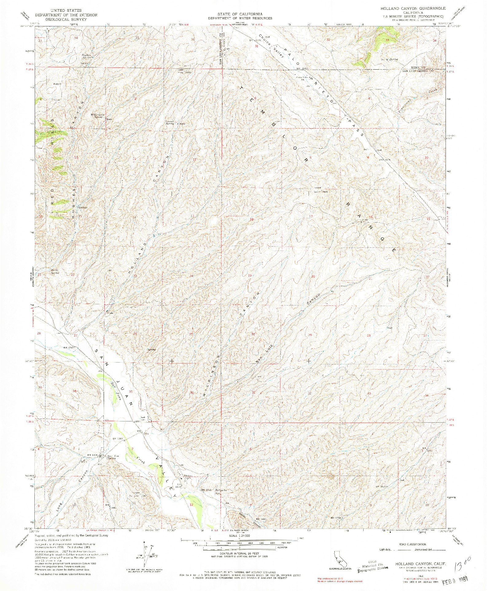 USGS 1:24000-SCALE QUADRANGLE FOR HOLLAND CANYON, CA 1961