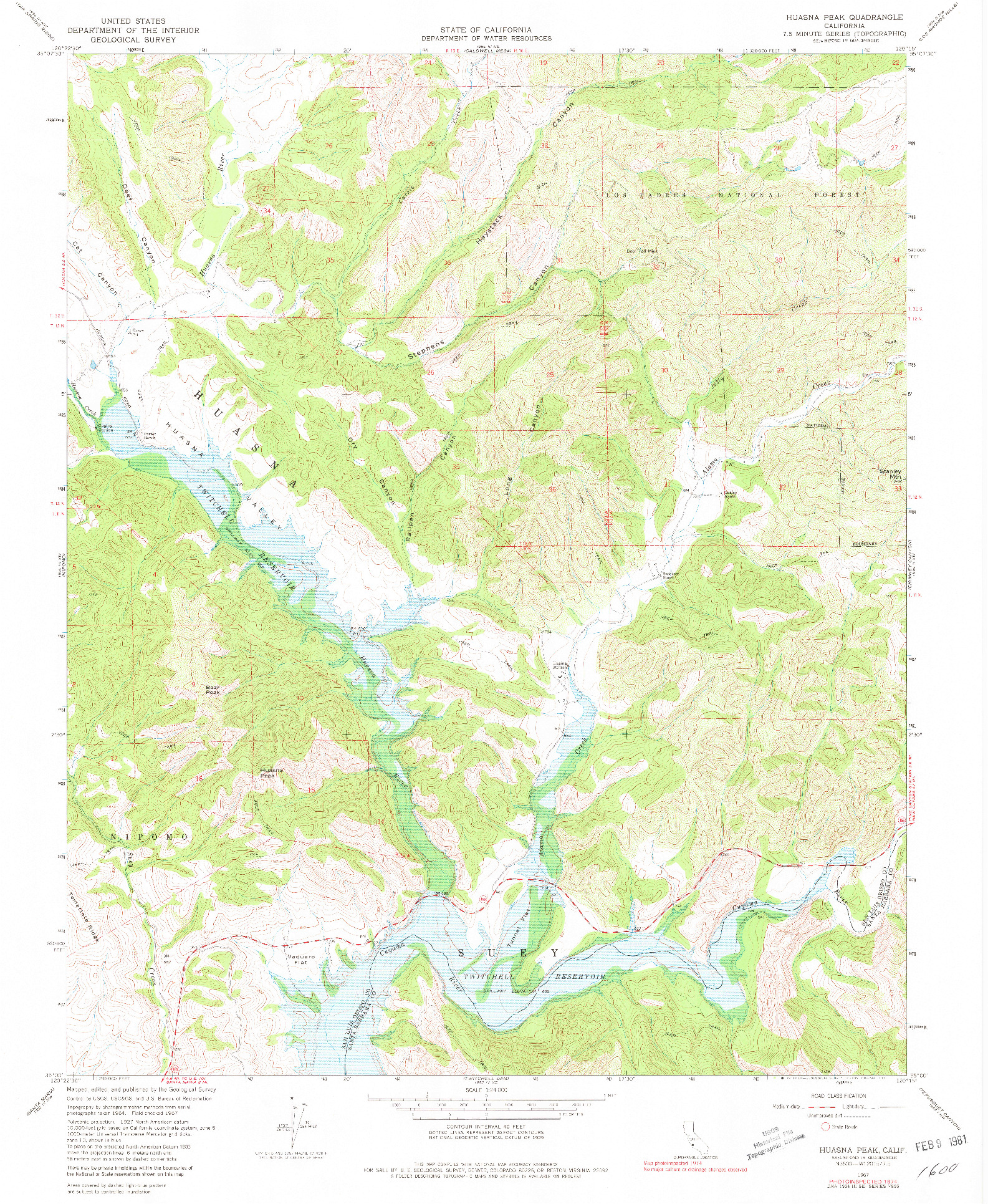 USGS 1:24000-SCALE QUADRANGLE FOR HUASNA PEAK, CA 1967