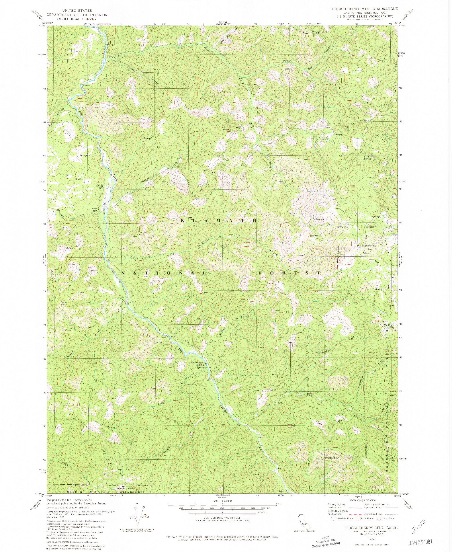USGS 1:24000-SCALE QUADRANGLE FOR HUCKLEBERRY MTN., CA 1980