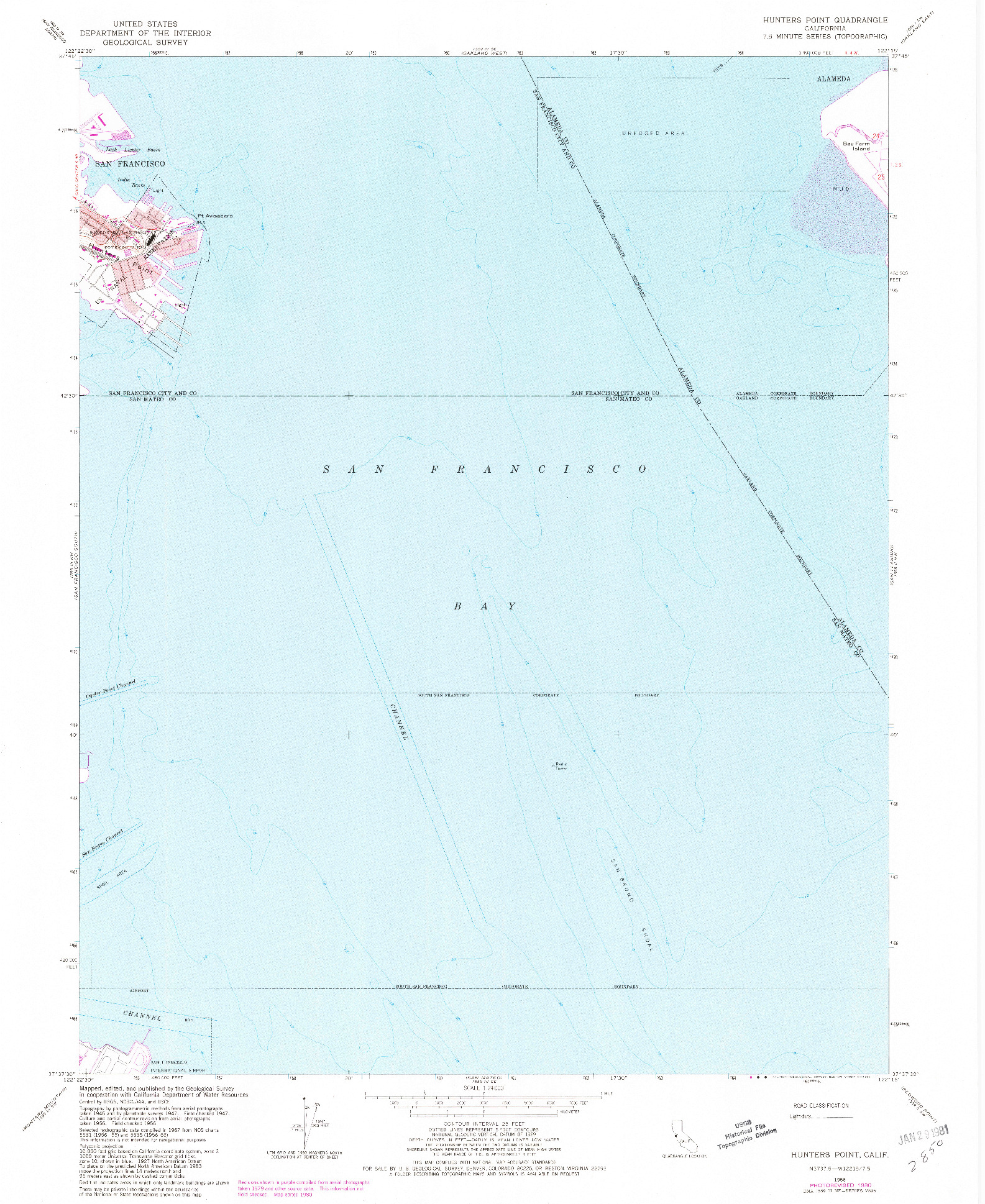 USGS 1:24000-SCALE QUADRANGLE FOR HUNTERS POINT, CA 1956