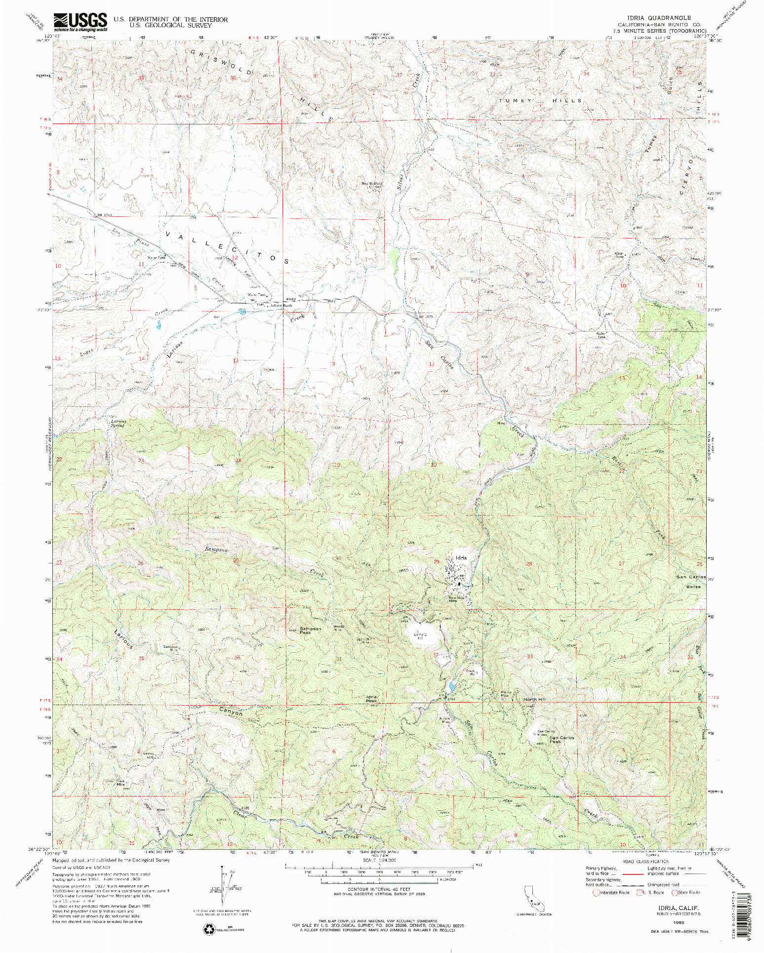 USGS 1:24000-SCALE QUADRANGLE FOR IDRIA, CA 1969