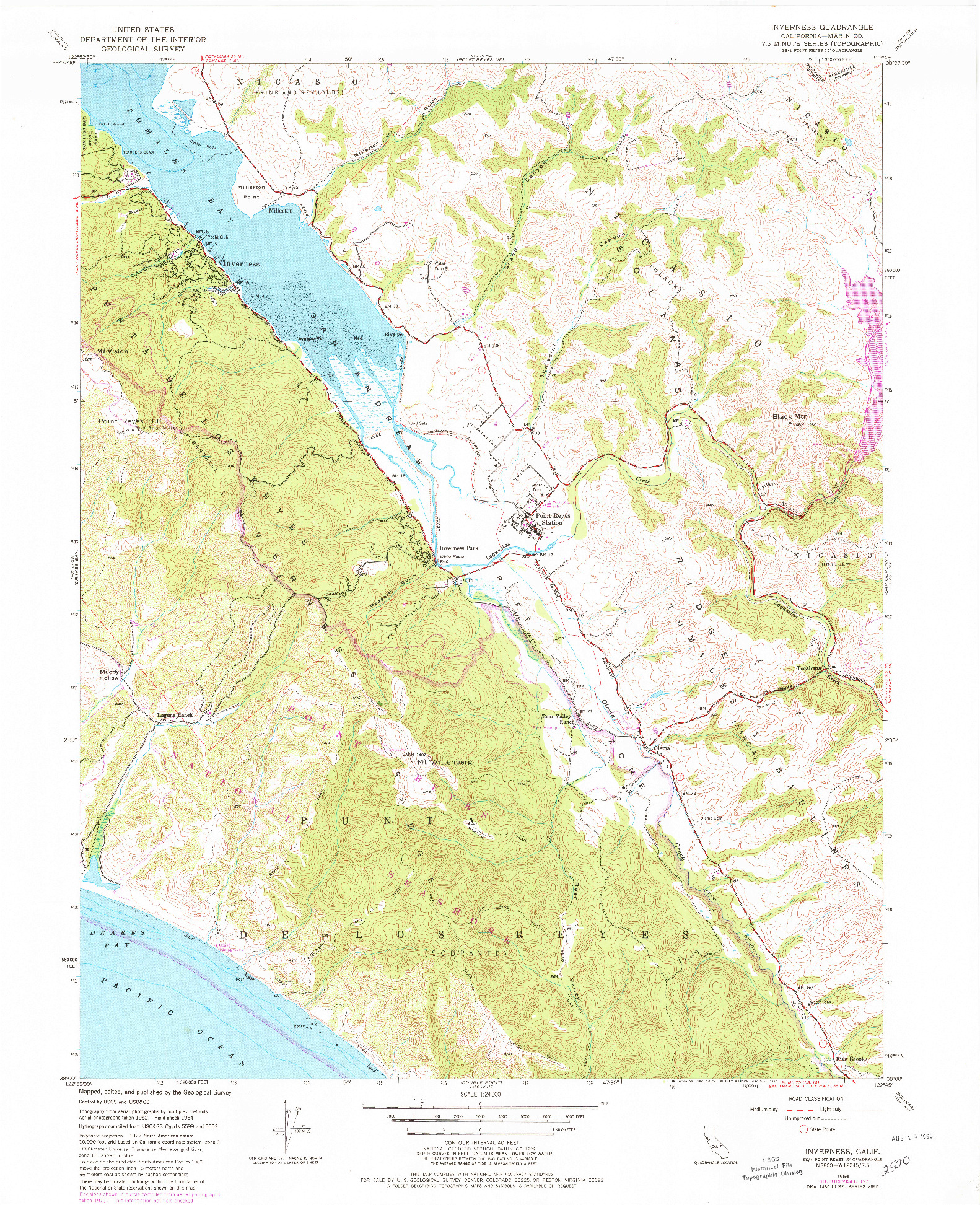 USGS 1:24000-SCALE QUADRANGLE FOR INVERNESS, CA 1954