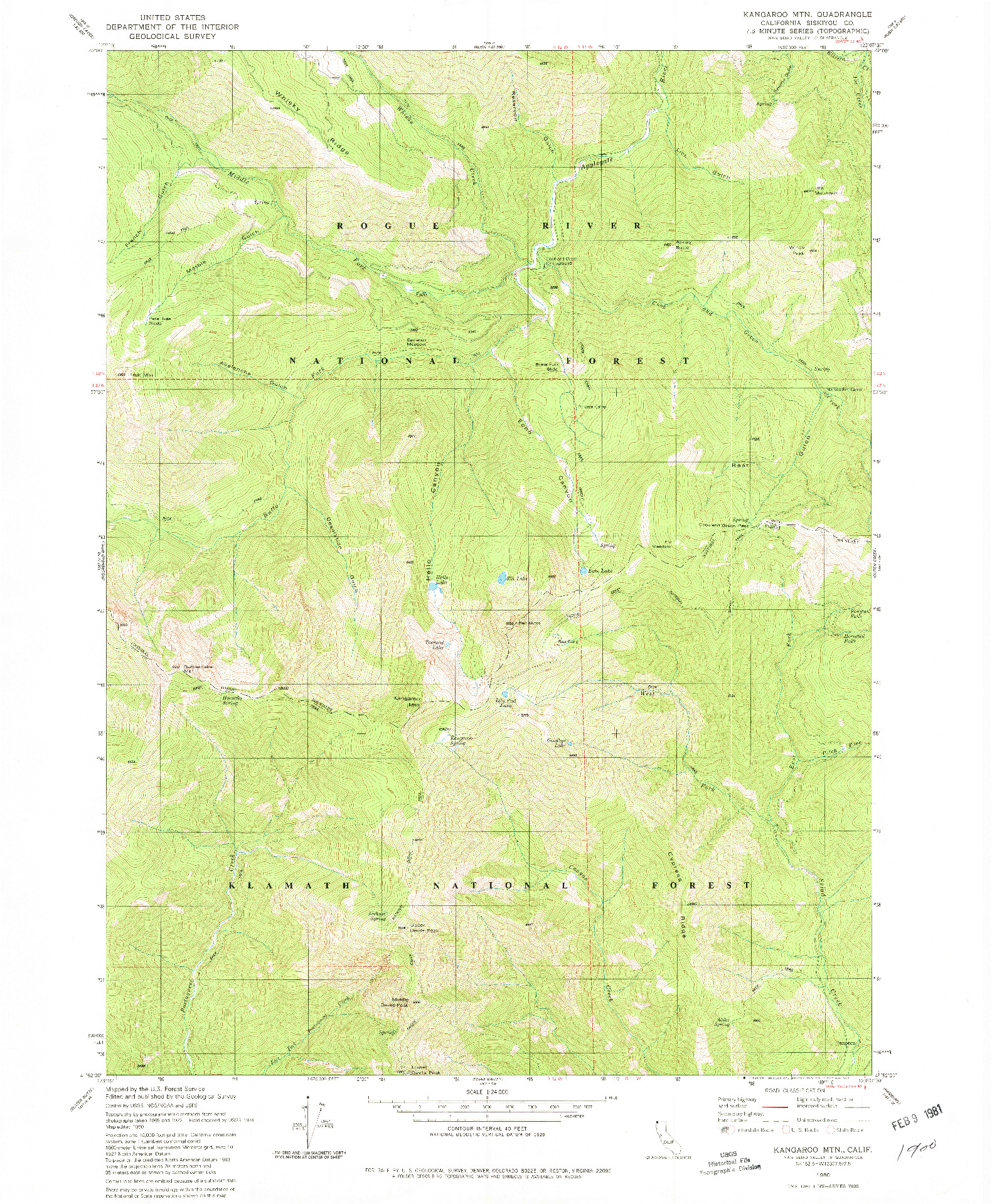 USGS 1:24000-SCALE QUADRANGLE FOR KANGAROO MTN., CA 1980