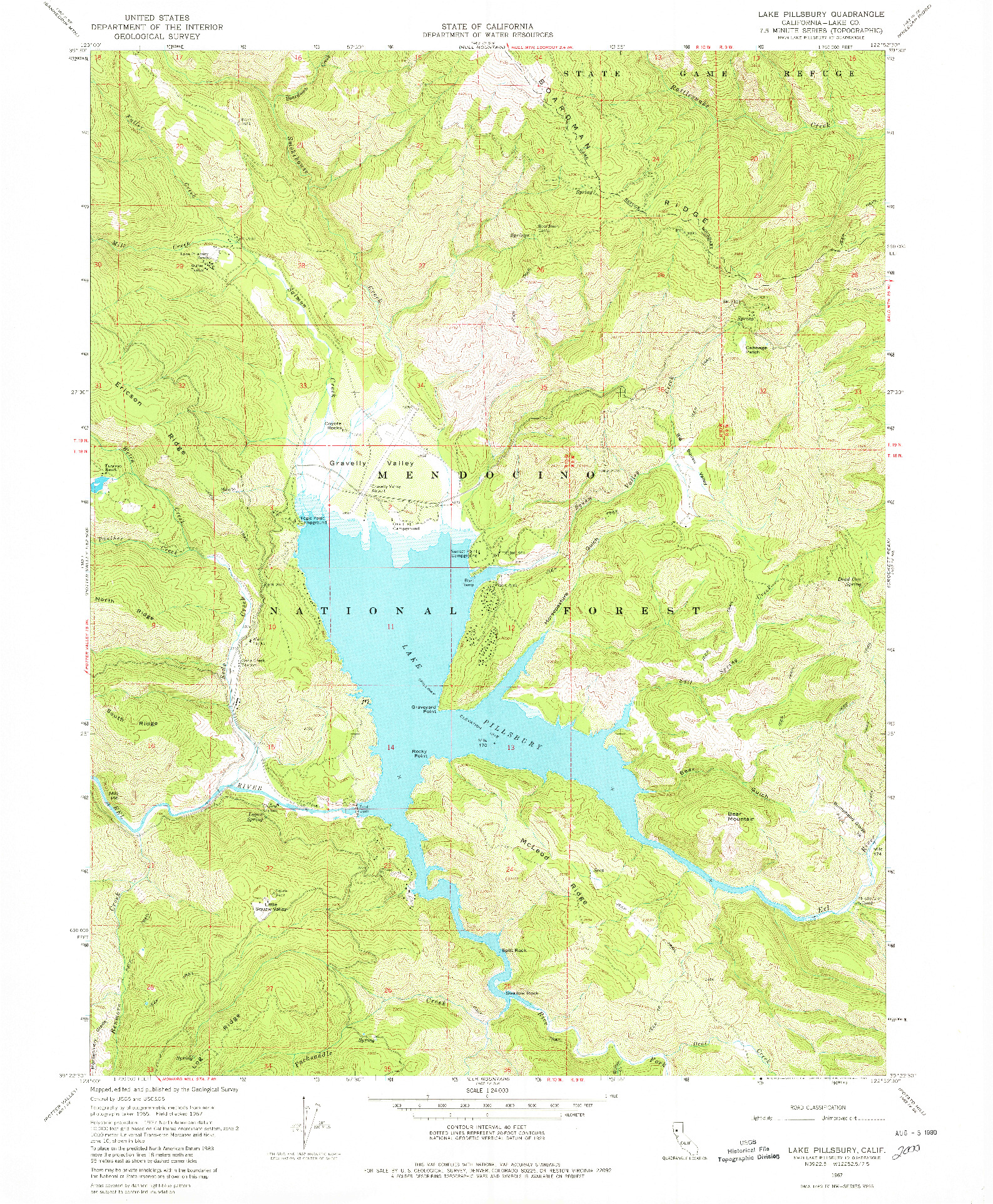 USGS 1:24000-SCALE QUADRANGLE FOR LAKE PILLSBURY, CA 1967
