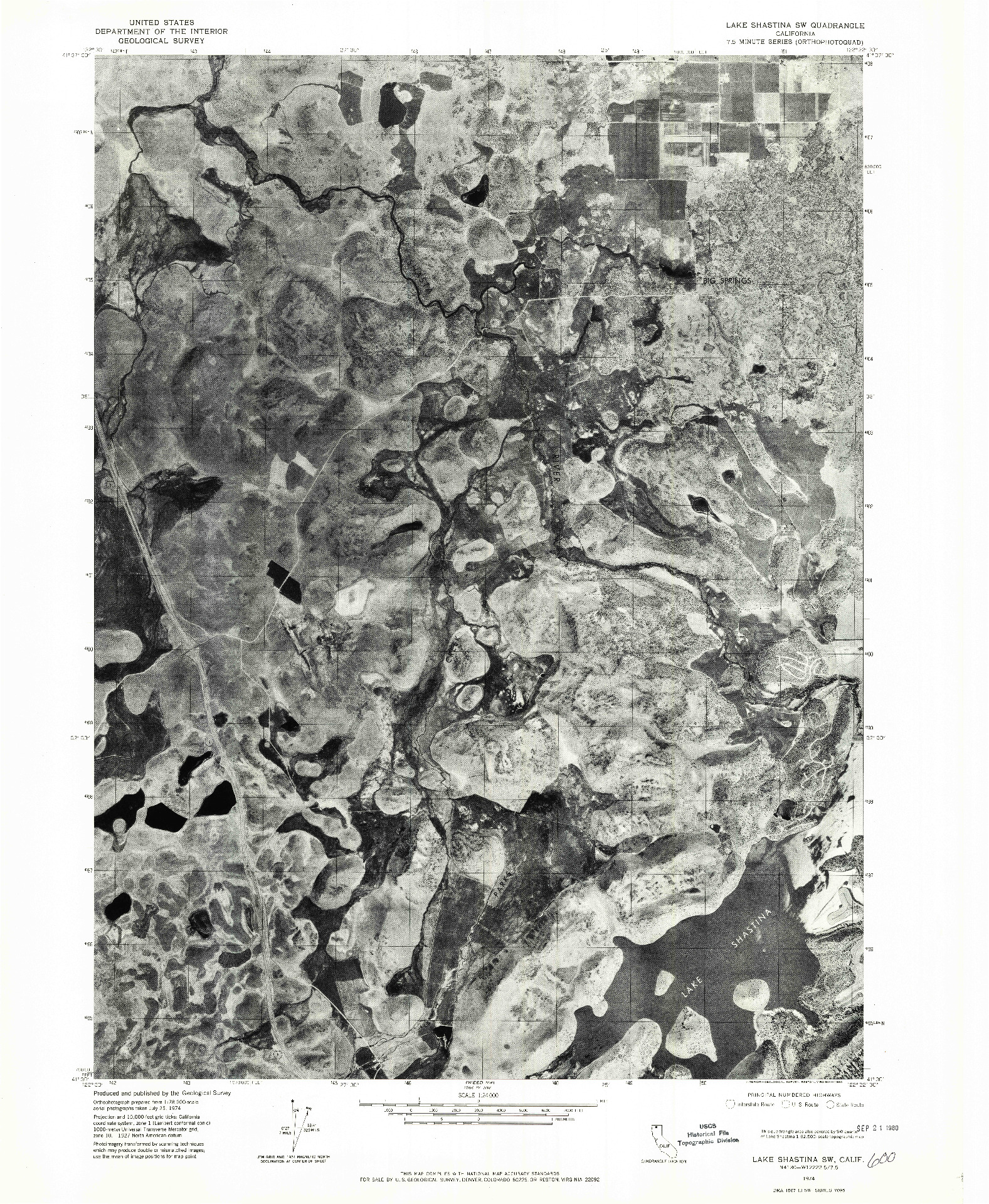 USGS 1:24000-SCALE QUADRANGLE FOR LAKE SHASTINA SW, CA 1974