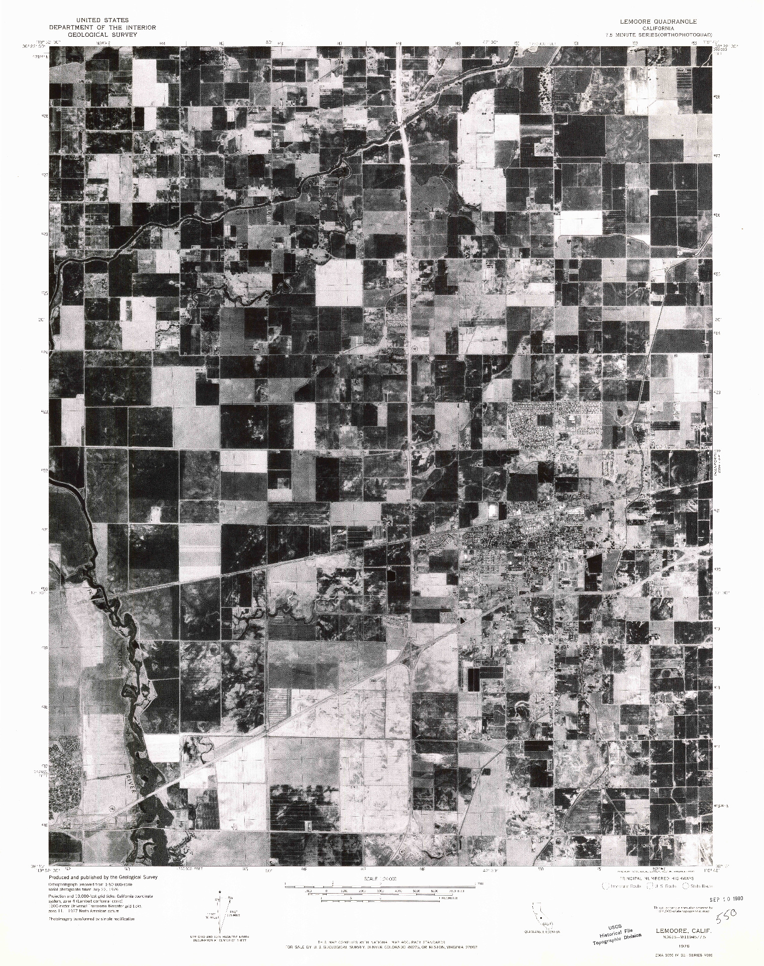 USGS 1:24000-SCALE QUADRANGLE FOR LEMOORE, CA 1976