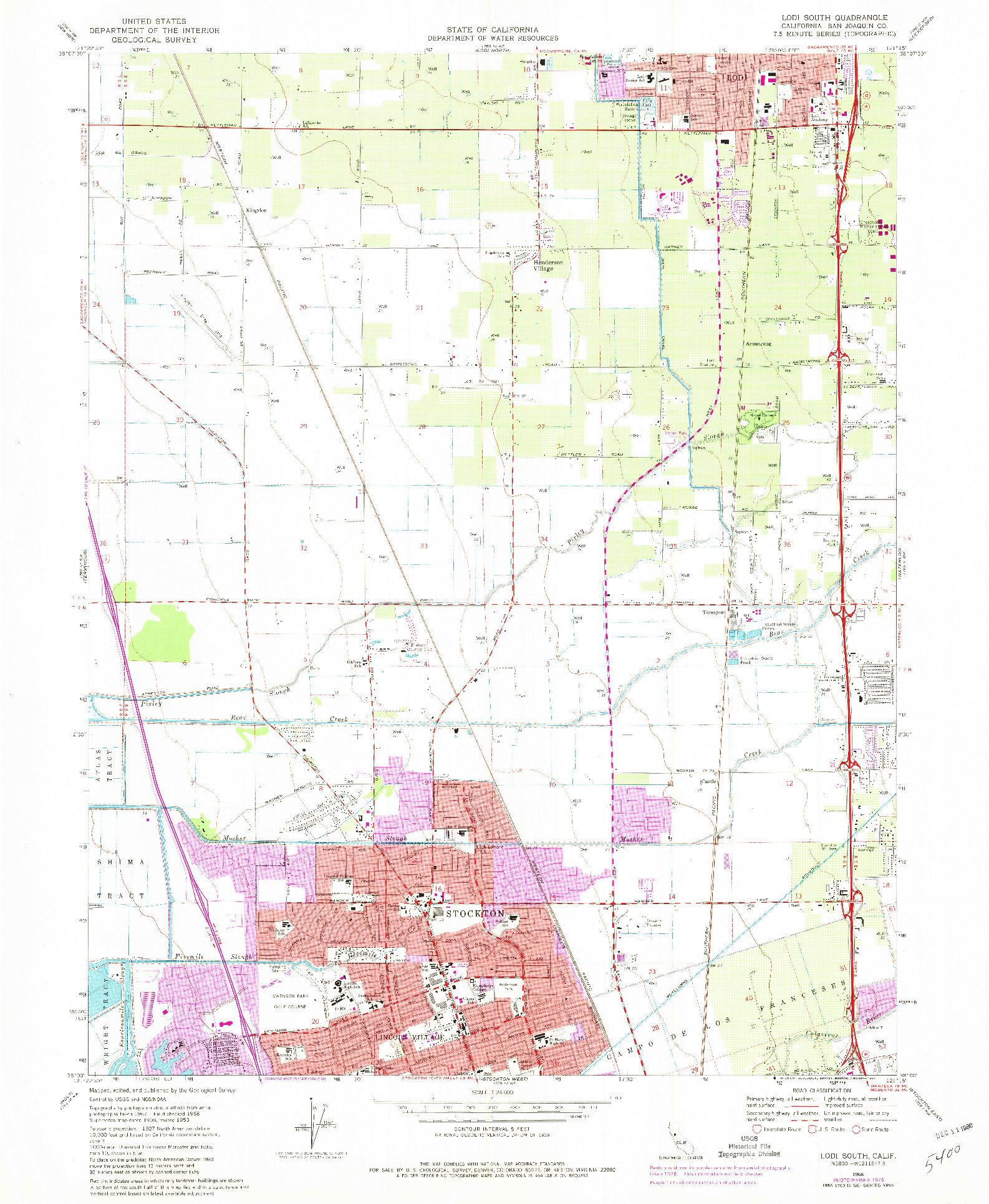 USGS 1:24000-SCALE QUADRANGLE FOR LODI SOUTH, CA 1968