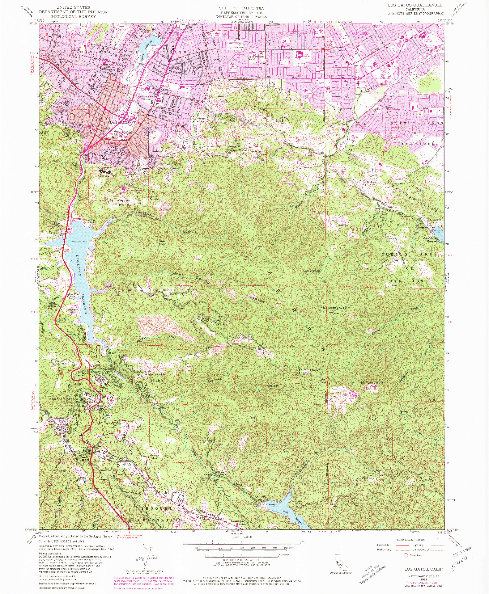 USGS 1:24000-SCALE QUADRANGLE FOR LOS GATOS, CA 1953