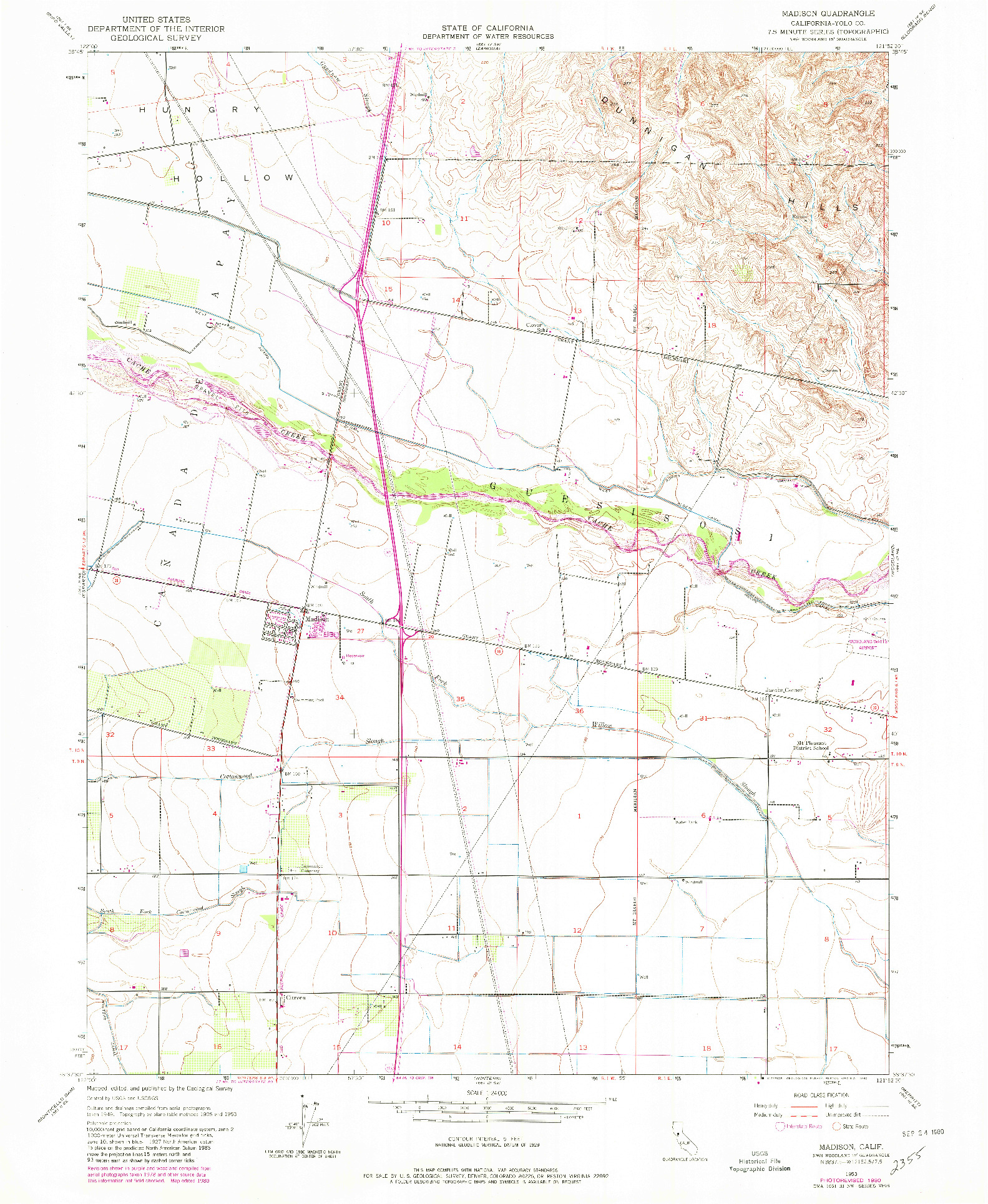 USGS 1:24000-SCALE QUADRANGLE FOR MADISON, CA 1953