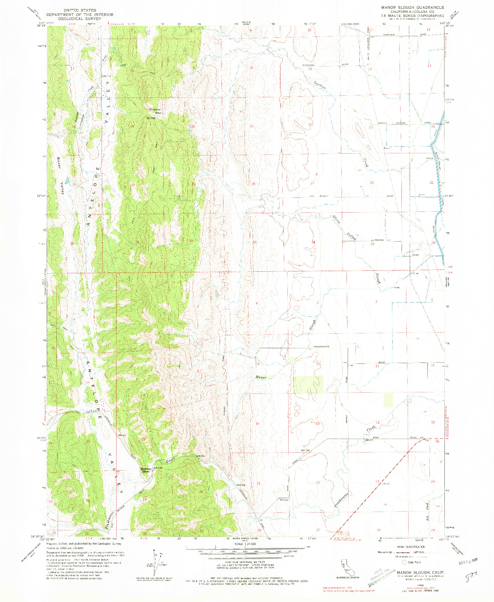 USGS 1:24000-SCALE QUADRANGLE FOR MANOR SLOUGH, CA 1958