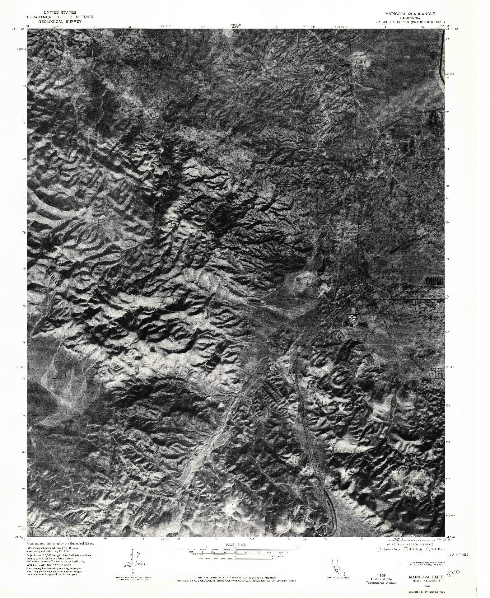 USGS 1:24000-SCALE QUADRANGLE FOR MARICOPA, CA 1976