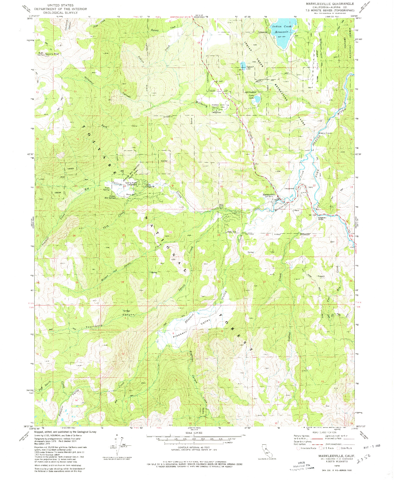 USGS 1:24000-SCALE QUADRANGLE FOR MARKLEEVILLE, CA 1979