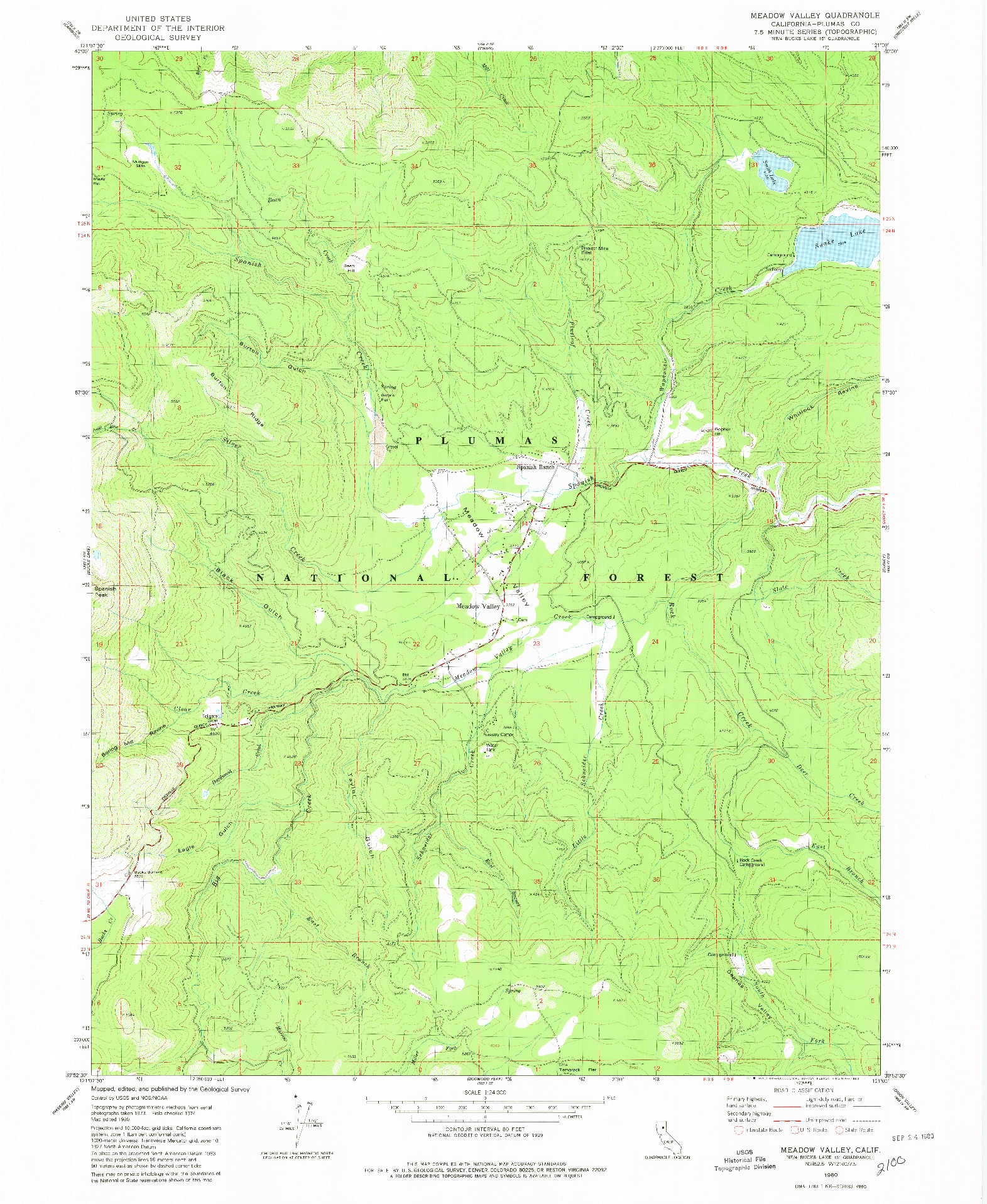 USGS 1:24000-SCALE QUADRANGLE FOR MEADOW VALLEY, CA 1980