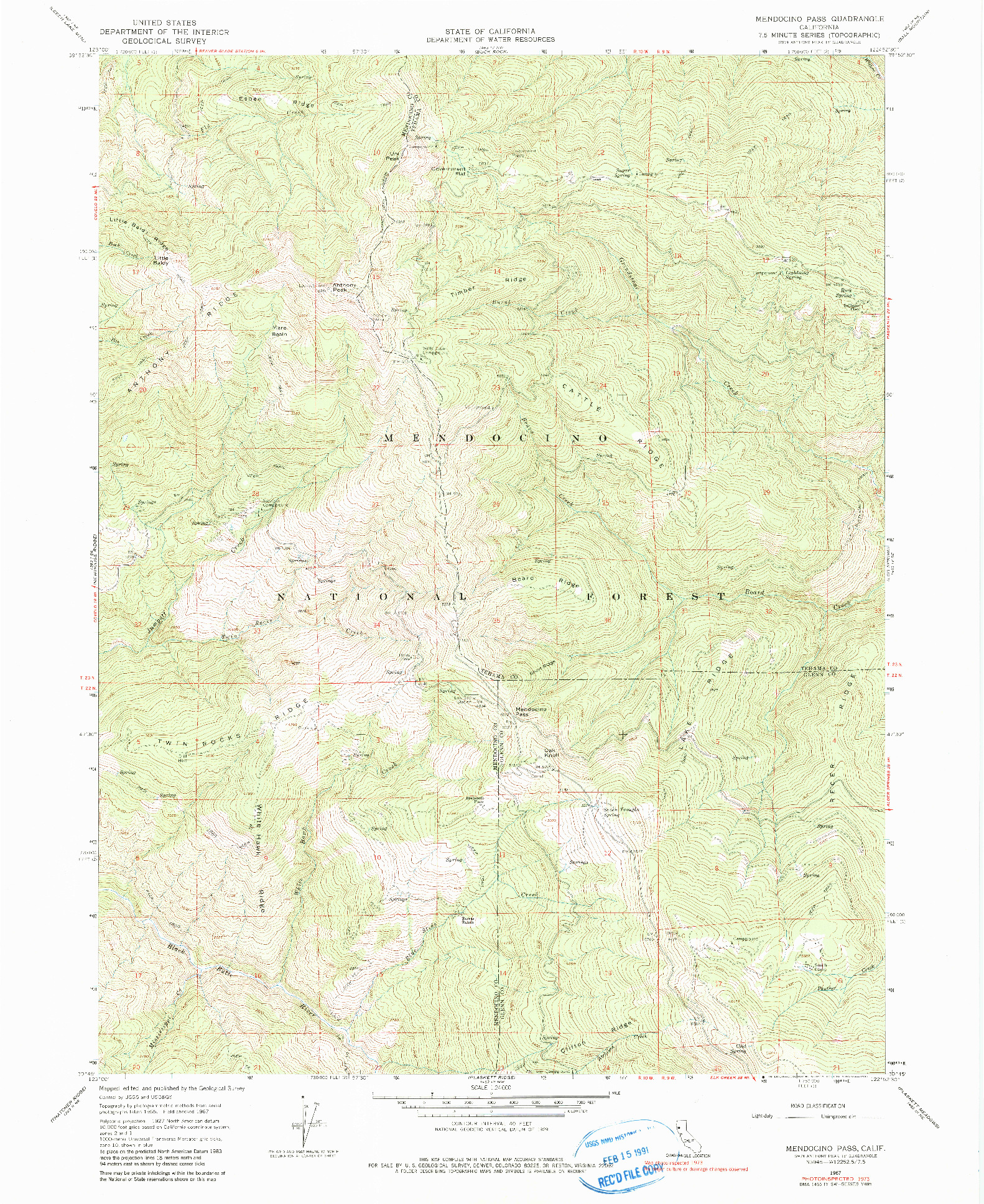 USGS 1:24000-SCALE QUADRANGLE FOR MENDOCINO PASS, CA 1967