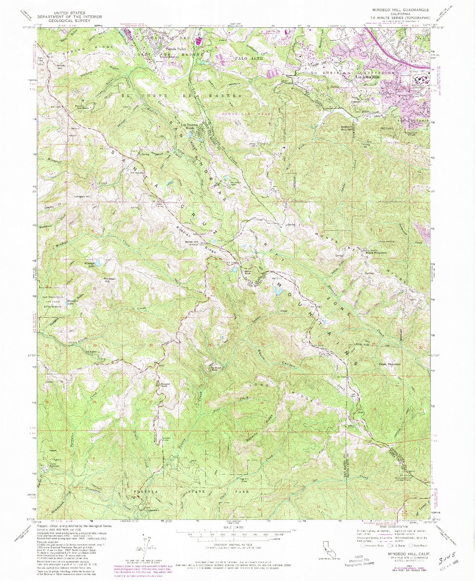 USGS 1:24000-SCALE QUADRANGLE FOR MINDEGO HILL, CA 1961
