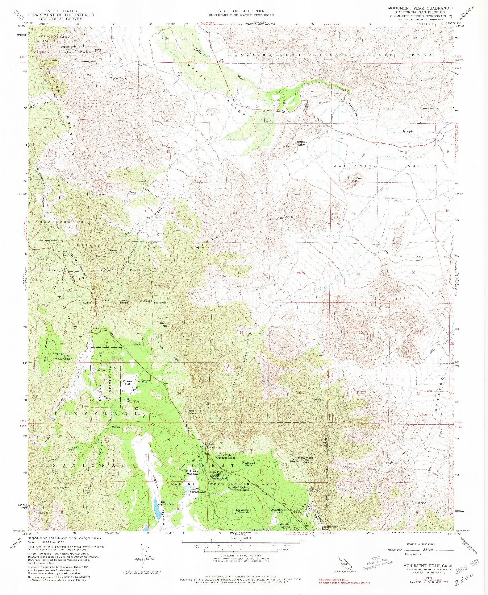 USGS 1:24000-SCALE QUADRANGLE FOR MONUMENT PEAK, CA 1959