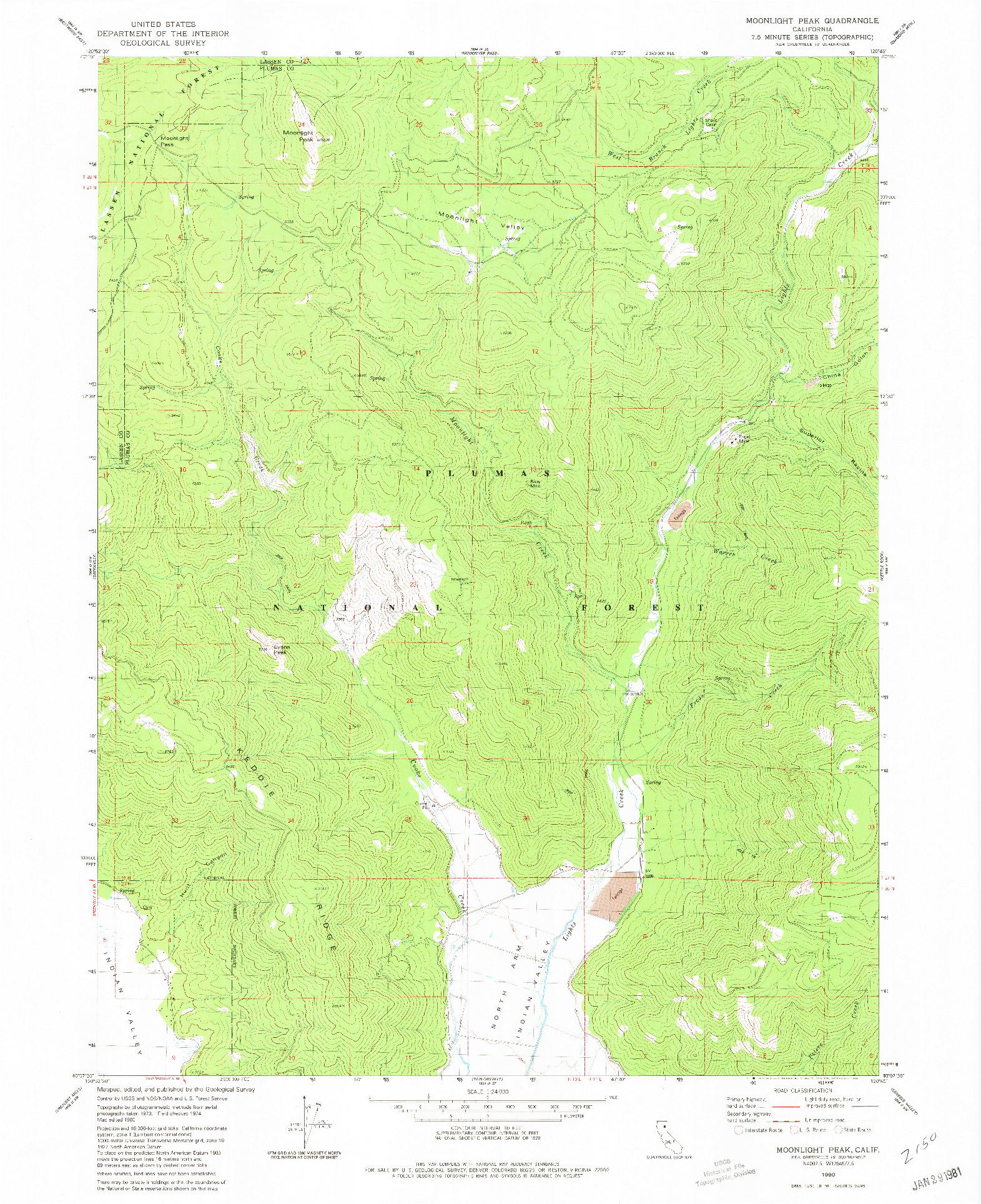 USGS 1:24000-SCALE QUADRANGLE FOR MOONLIGHT PEAK, CA 1980