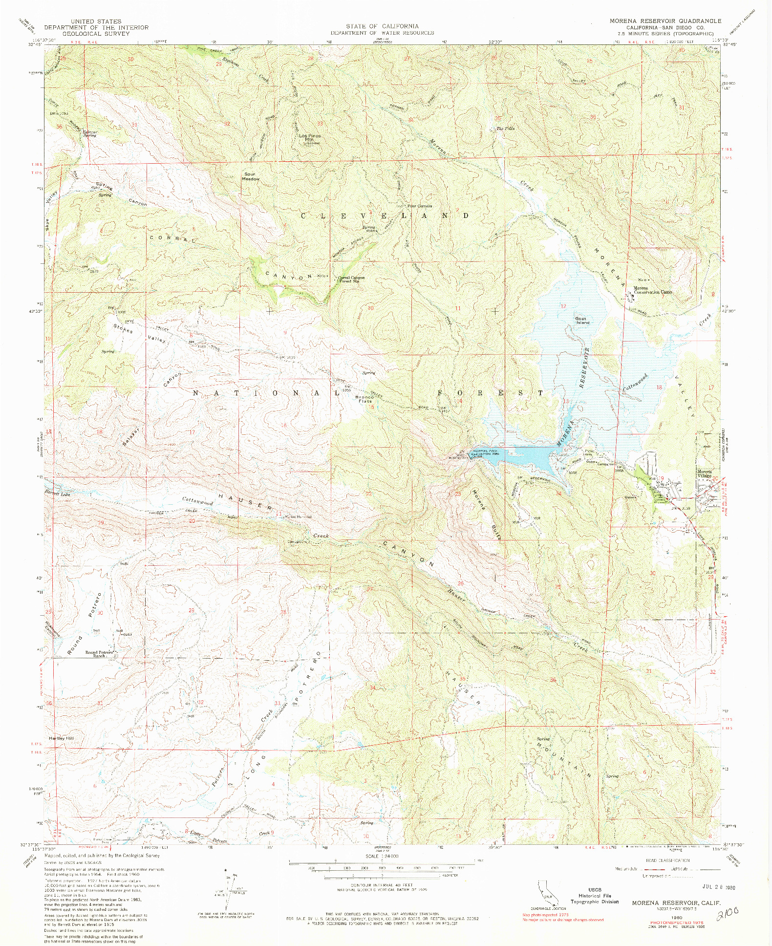 USGS 1:24000-SCALE QUADRANGLE FOR MORENA RESERVOIR, CA 1960
