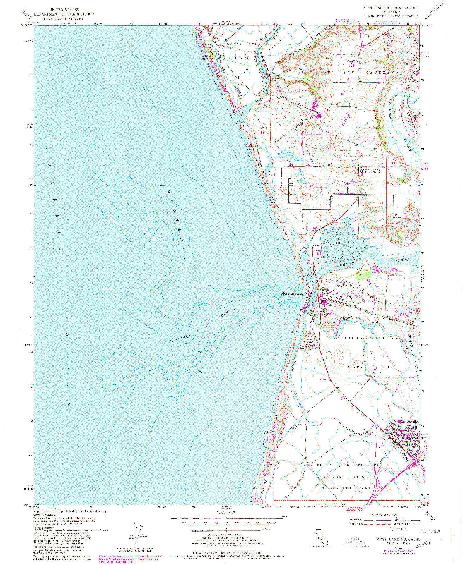 USGS 1:24000-SCALE QUADRANGLE FOR MOSS LANDING, CA 1954