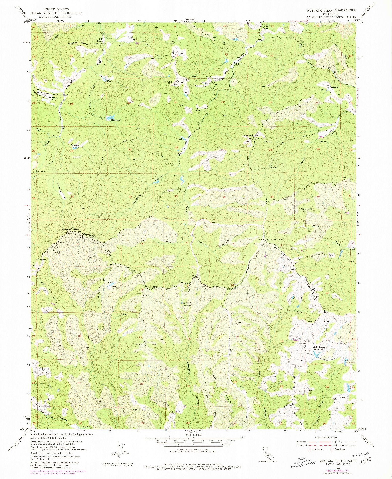 USGS 1:24000-SCALE QUADRANGLE FOR MUSTANG PEAK, CA 1955