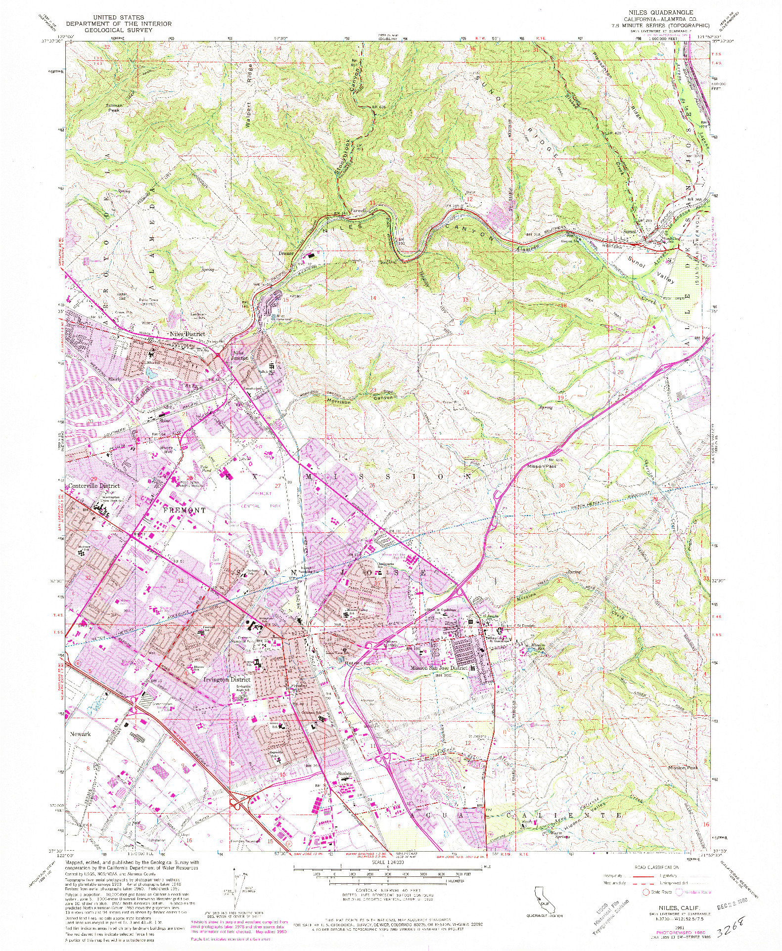 USGS 1:24000-SCALE QUADRANGLE FOR NILES, CA 1961