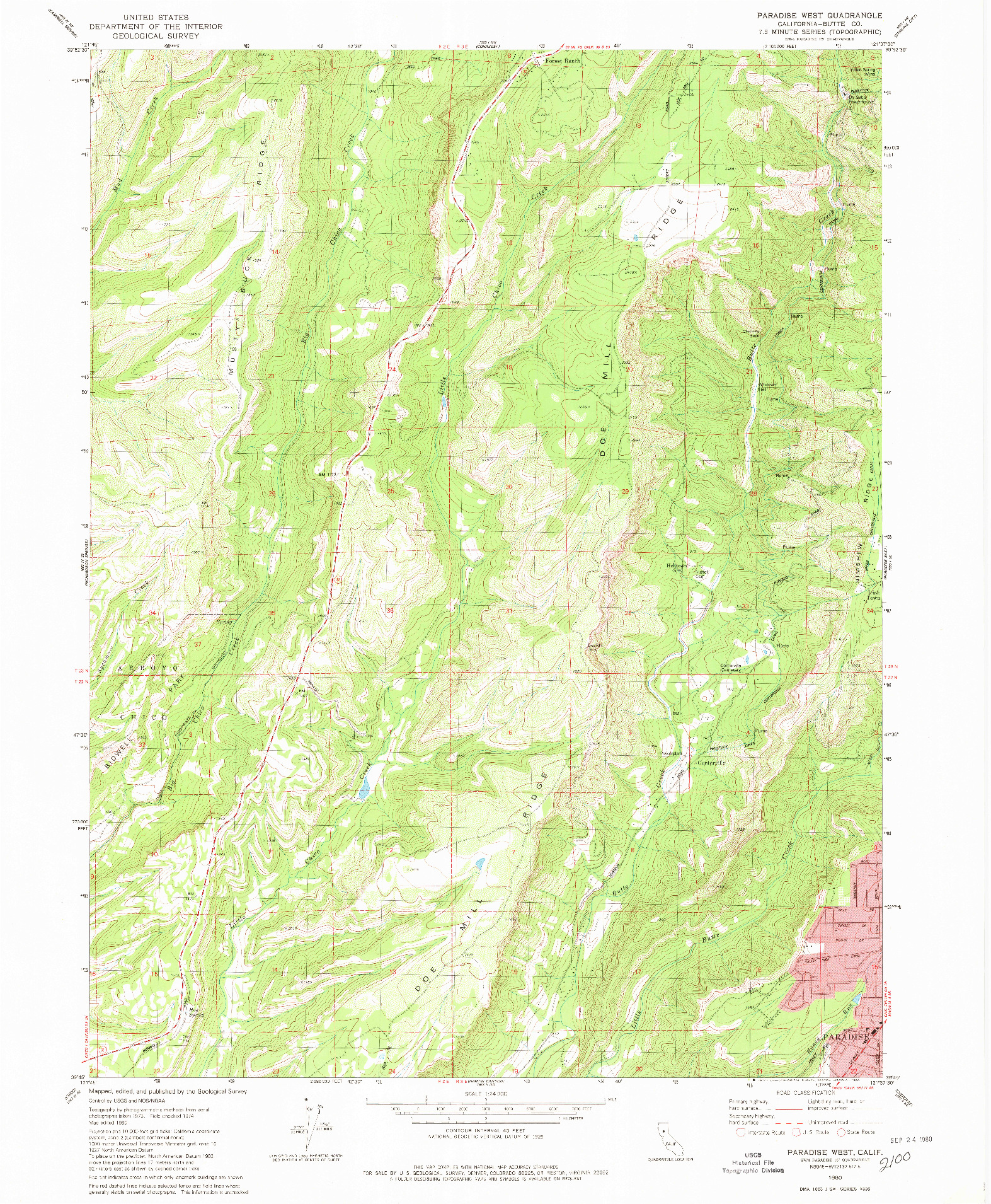 USGS 1:24000-SCALE QUADRANGLE FOR PARADISE WEST, CA 1980