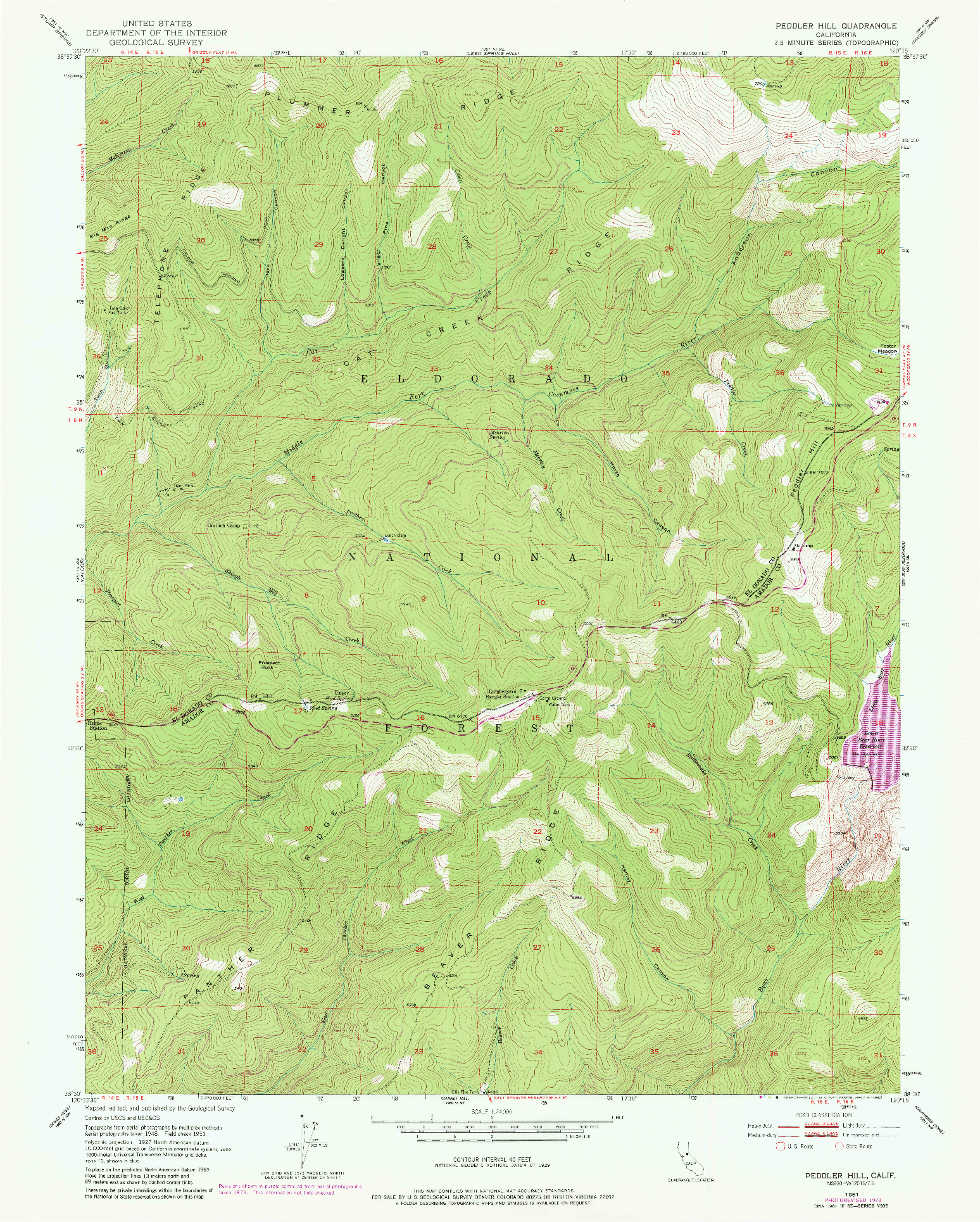 USGS 1:24000-SCALE QUADRANGLE FOR PEDDLER HILL, CA 1951