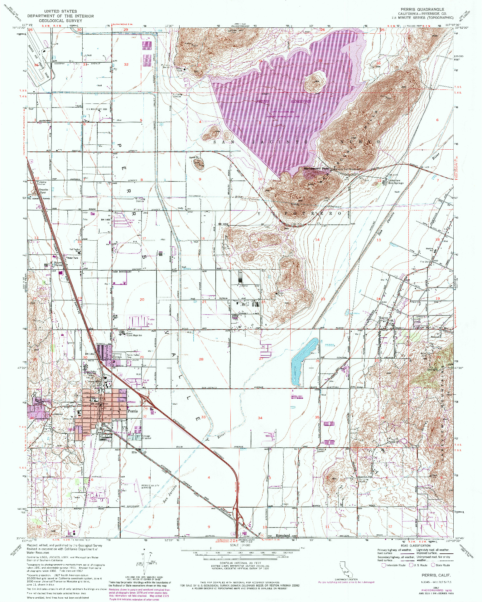 USGS 1:24000-SCALE QUADRANGLE FOR PERRIS, CA 1967