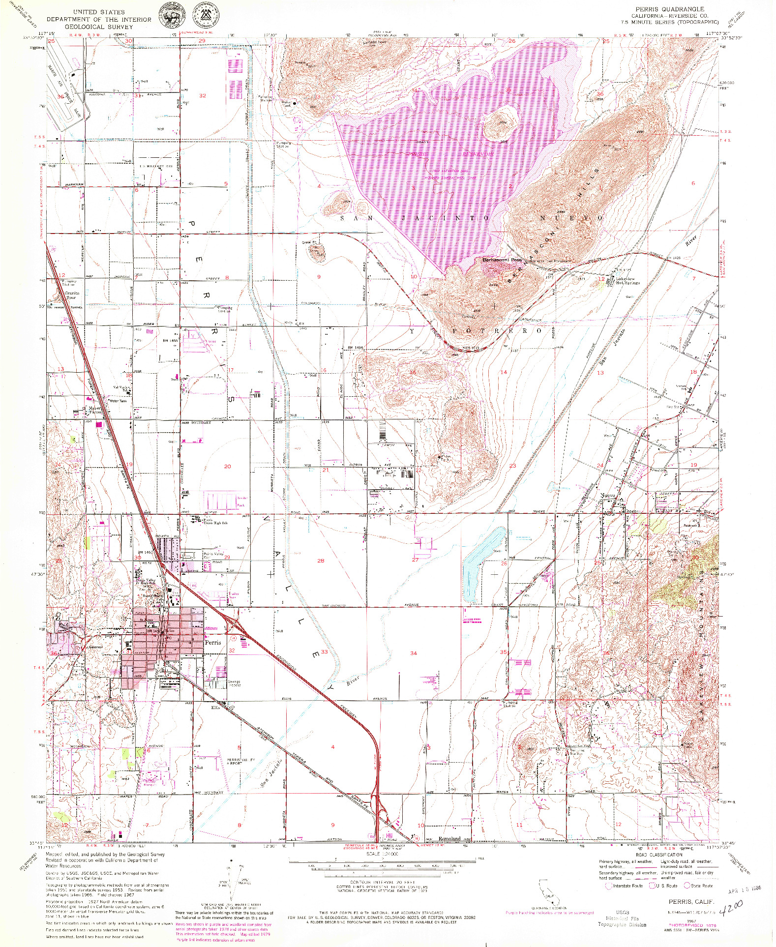 USGS 1:24000-SCALE QUADRANGLE FOR PERRIS, CA 1967