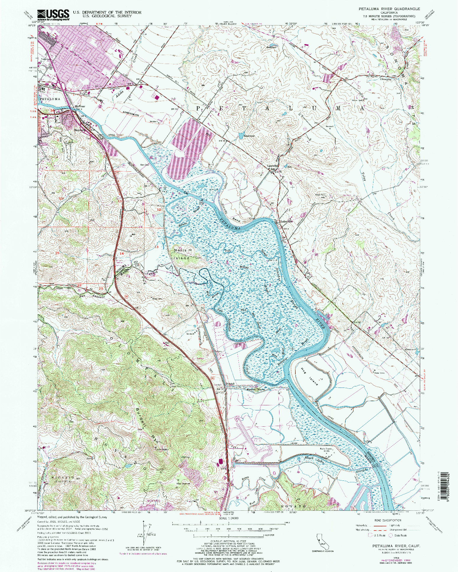 USGS 1:24000-SCALE QUADRANGLE FOR PETALUMA RIVER, CA 1954