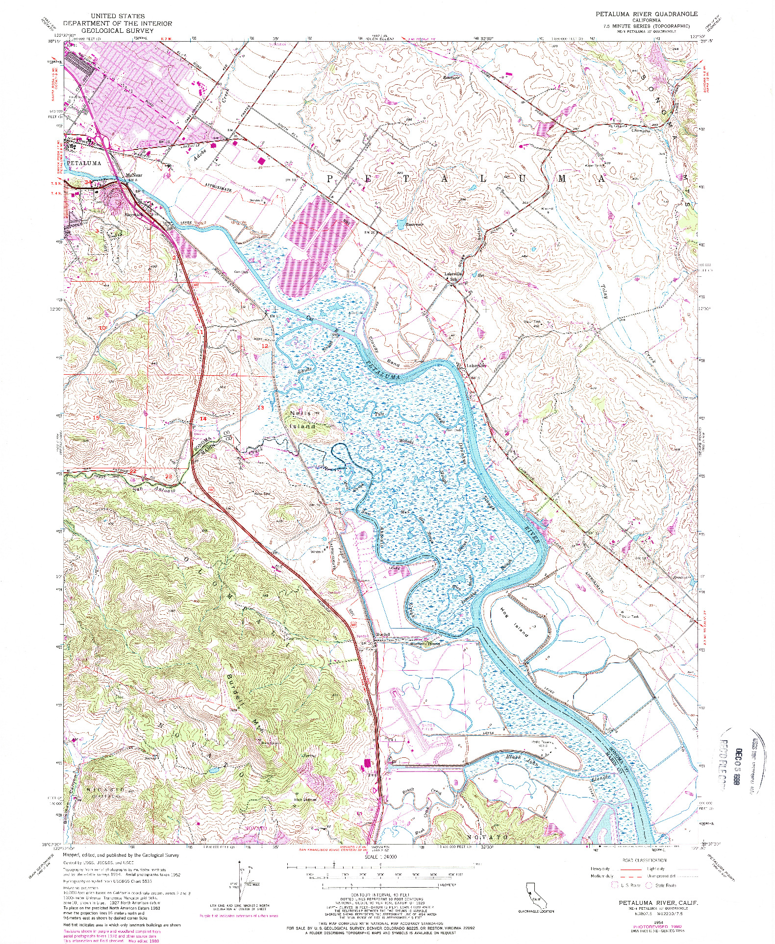 USGS 1:24000-SCALE QUADRANGLE FOR PETALUMA RIVER, CA 1954