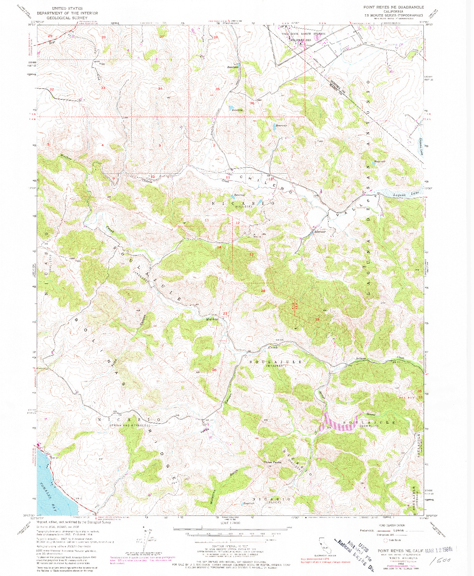 USGS 1:24000-SCALE QUADRANGLE FOR POINT REYES NE, CA 1954