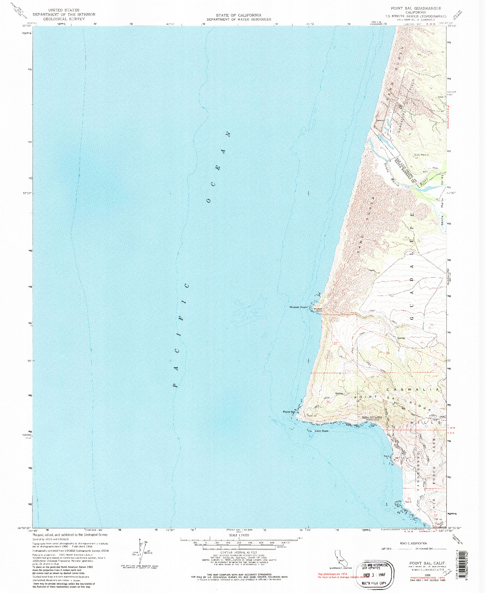 USGS 1:24000-SCALE QUADRANGLE FOR POINT SAL, CA 1958