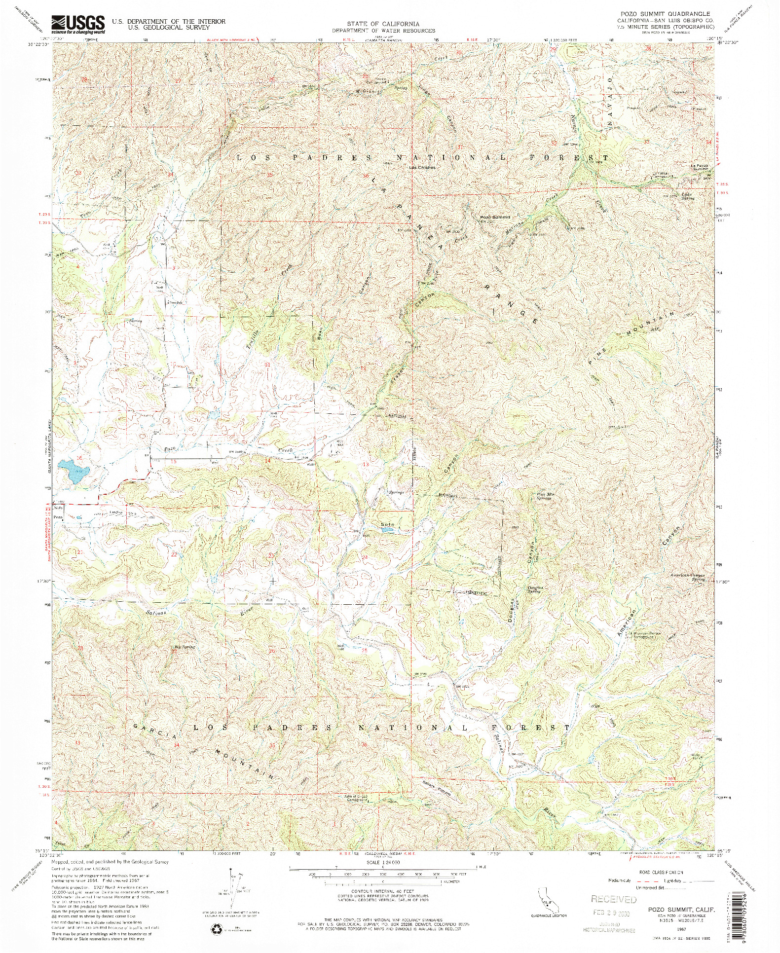 USGS 1:24000-SCALE QUADRANGLE FOR POZO SUMMIT, CA 1967